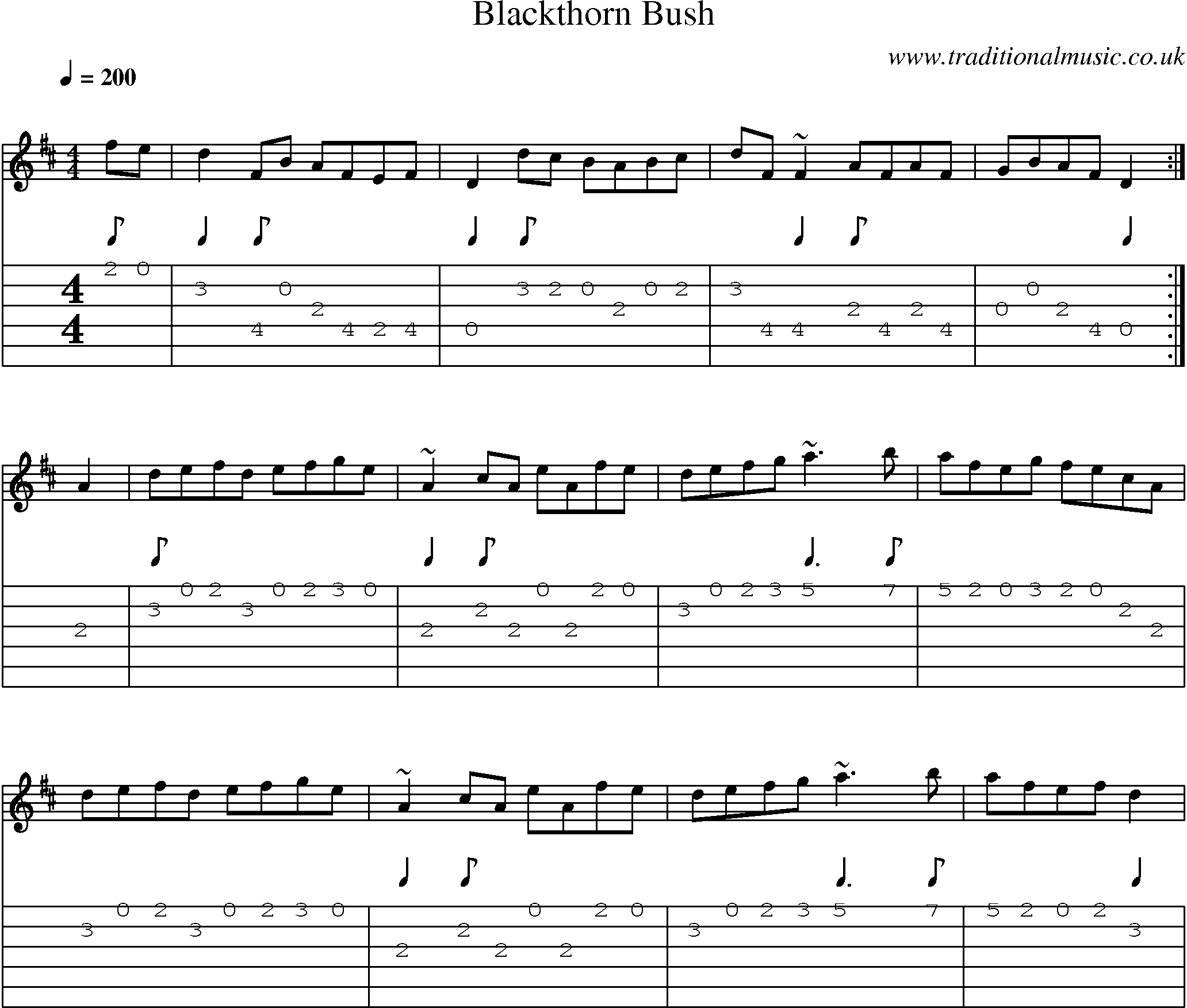 Music Score and Guitar Tabs for Blackthorn Bush