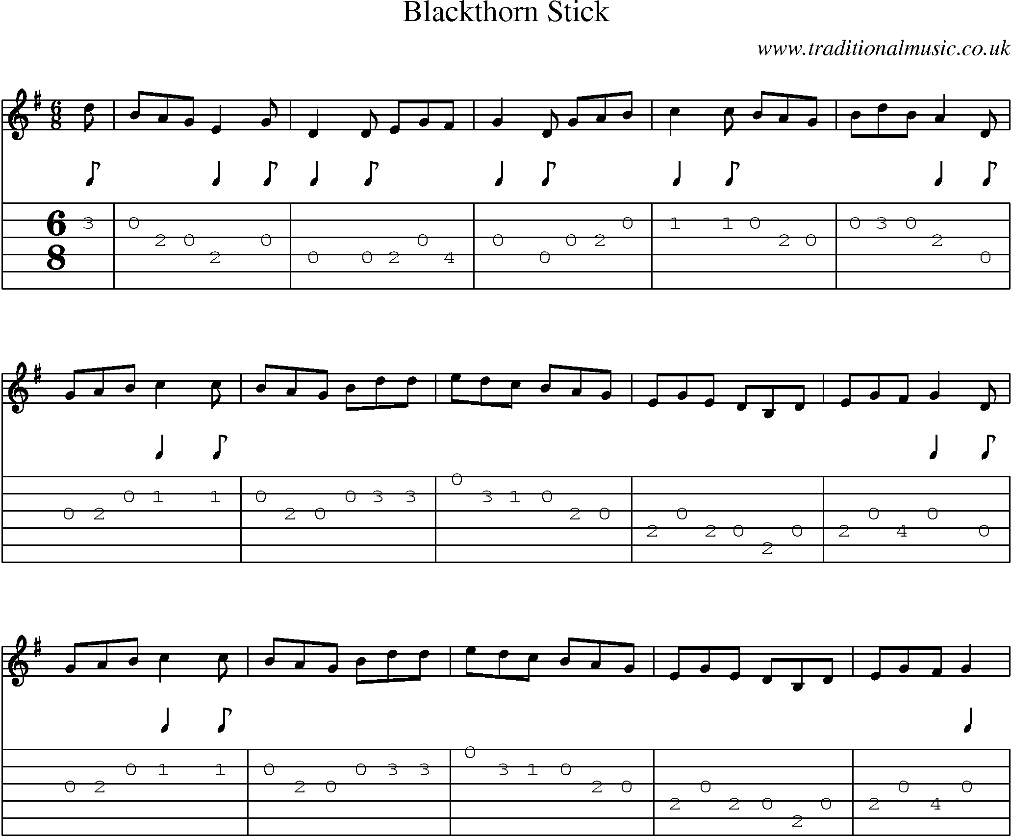 Music Score and Guitar Tabs for Blackthorn Stick