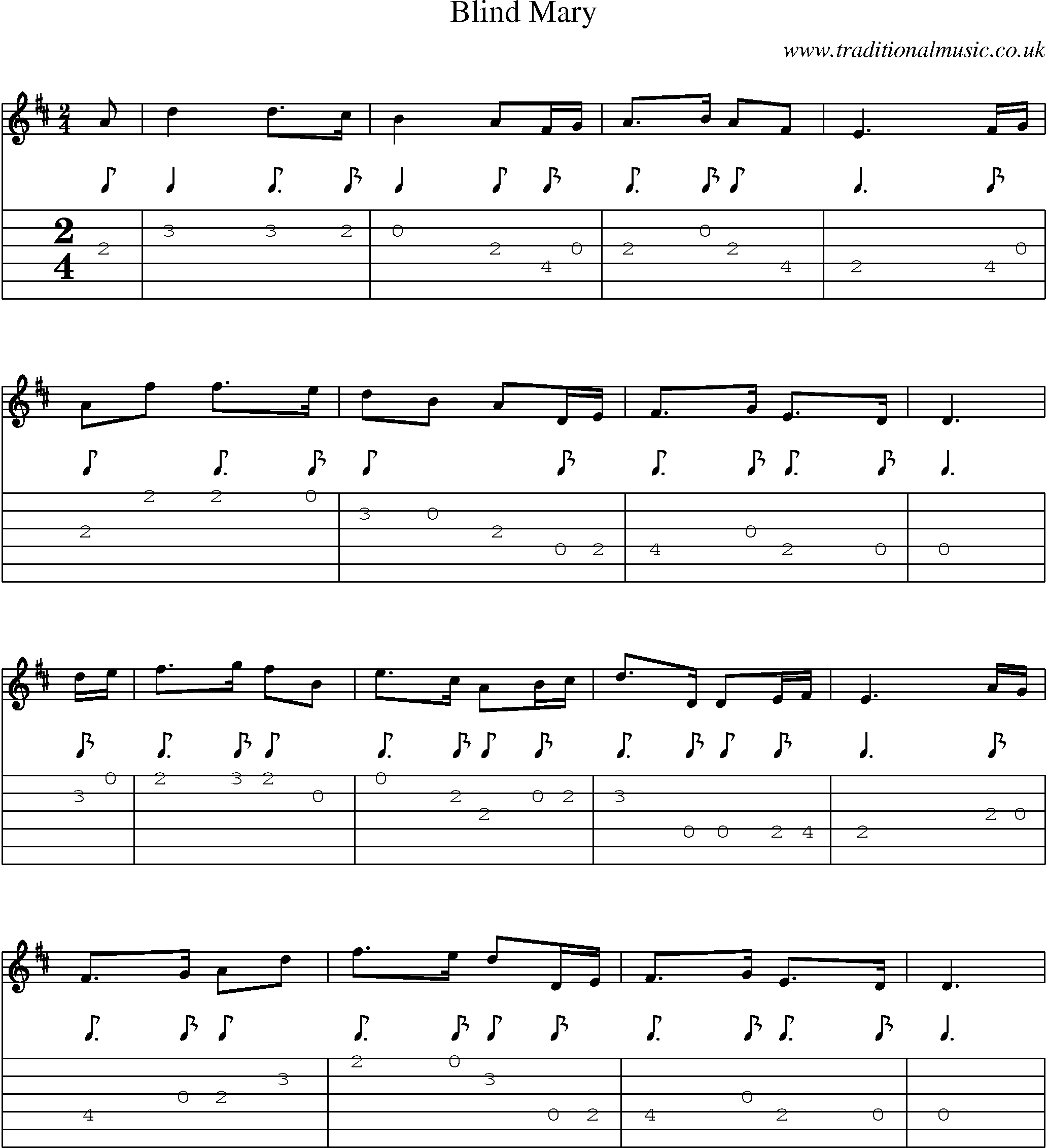 Music Score and Guitar Tabs for Blind Mary