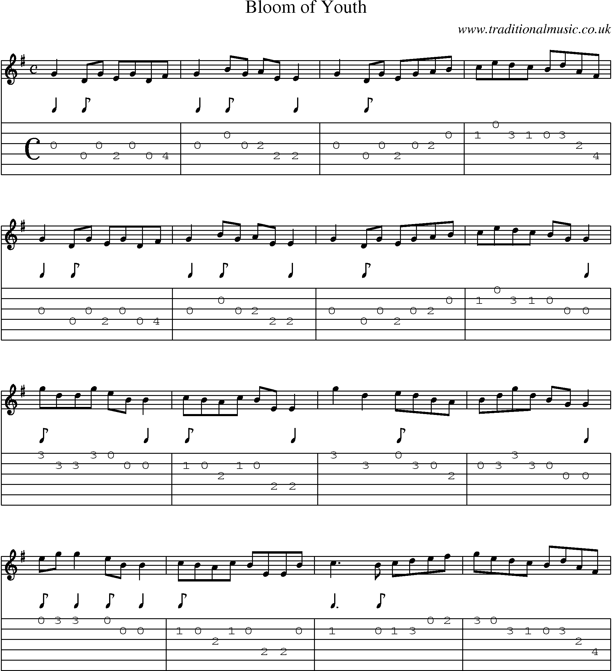 Music Score and Guitar Tabs for Bloom Of Youth