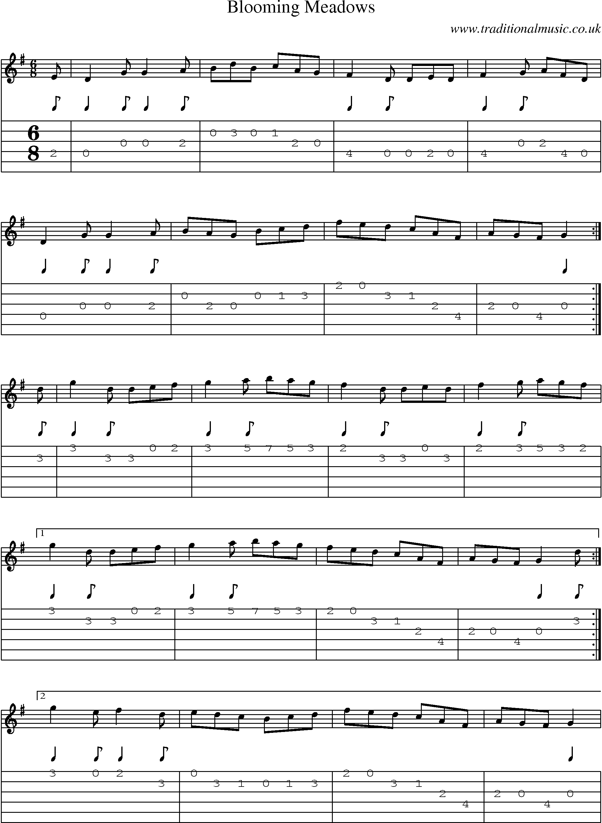 Music Score and Guitar Tabs for Blooming Meadows