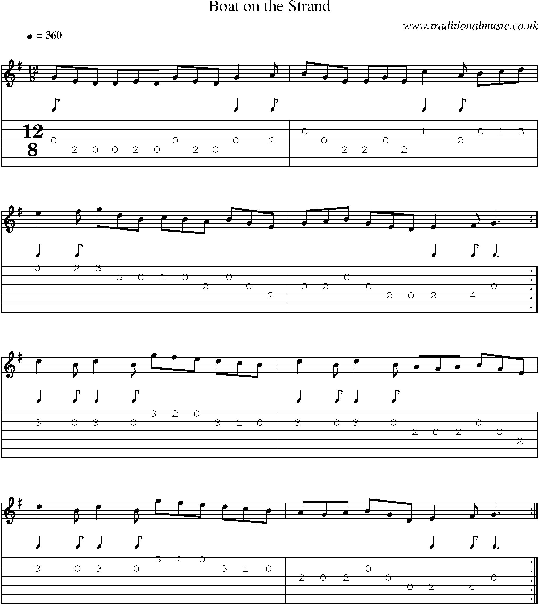 Music Score and Guitar Tabs for Boat On Strand