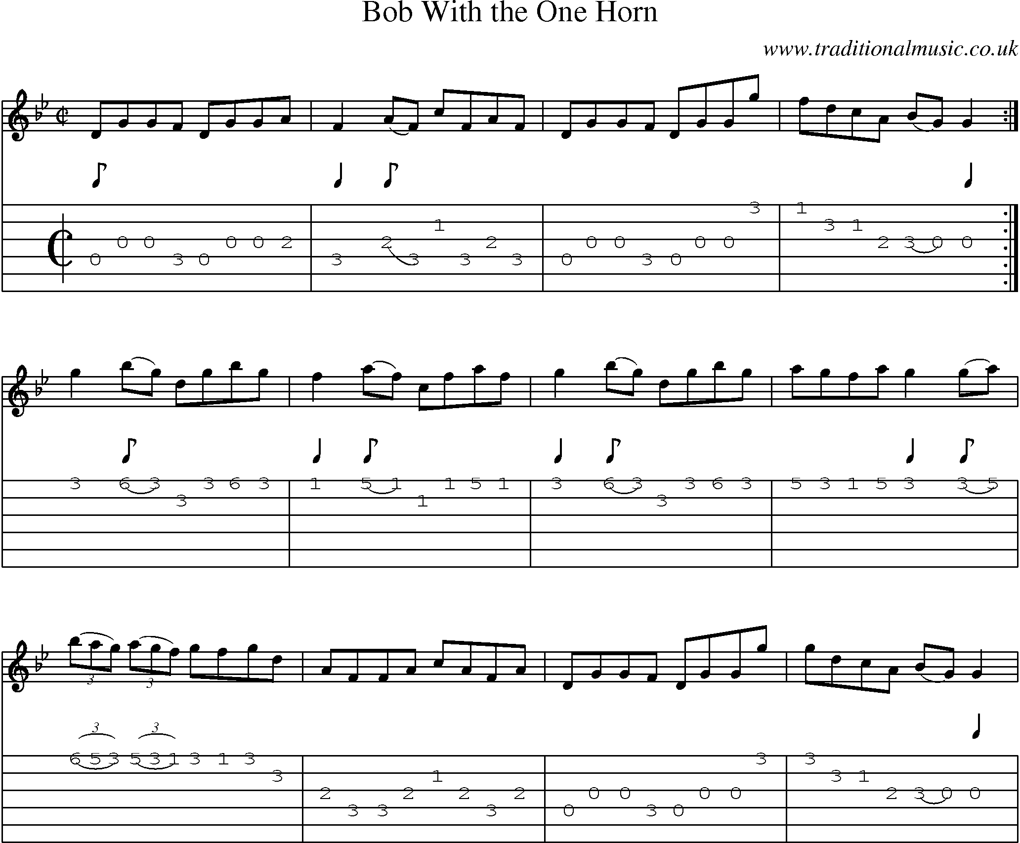 Music Score and Guitar Tabs for Bob With One Horn