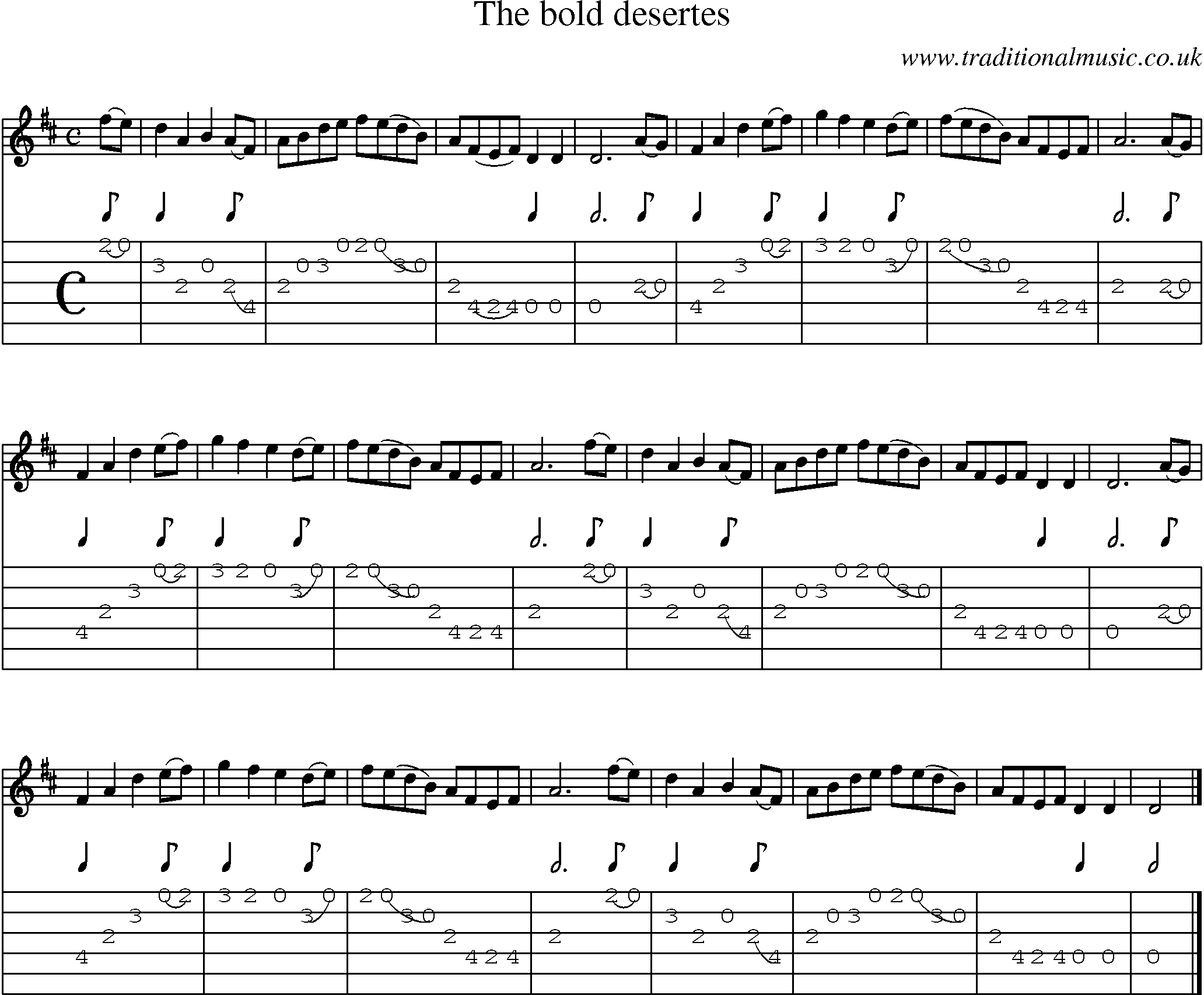 Music Score and Guitar Tabs for Bold Desertes