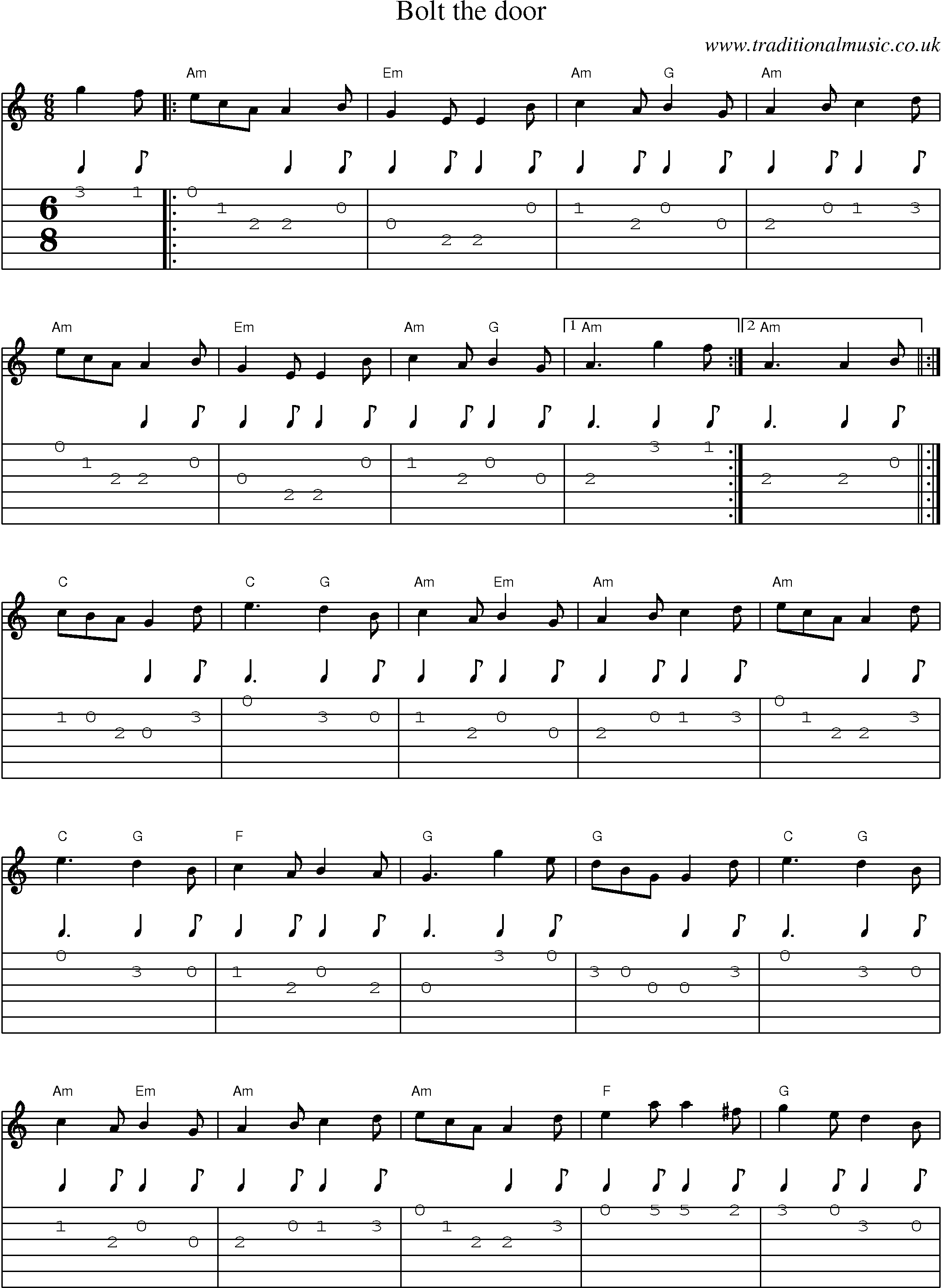 Music Score and Guitar Tabs for Bolt The Door