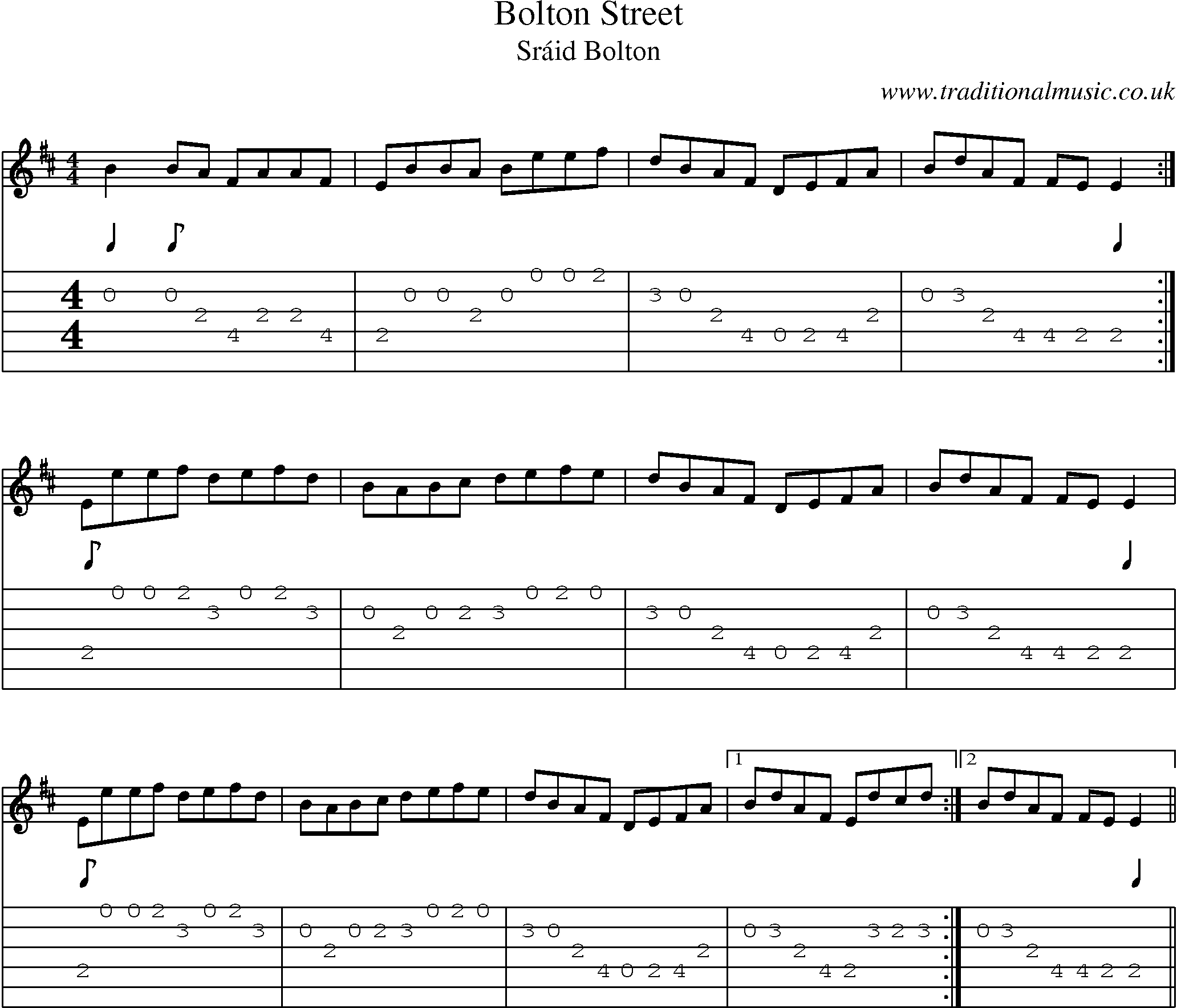 Music Score and Guitar Tabs for Bolton Street
