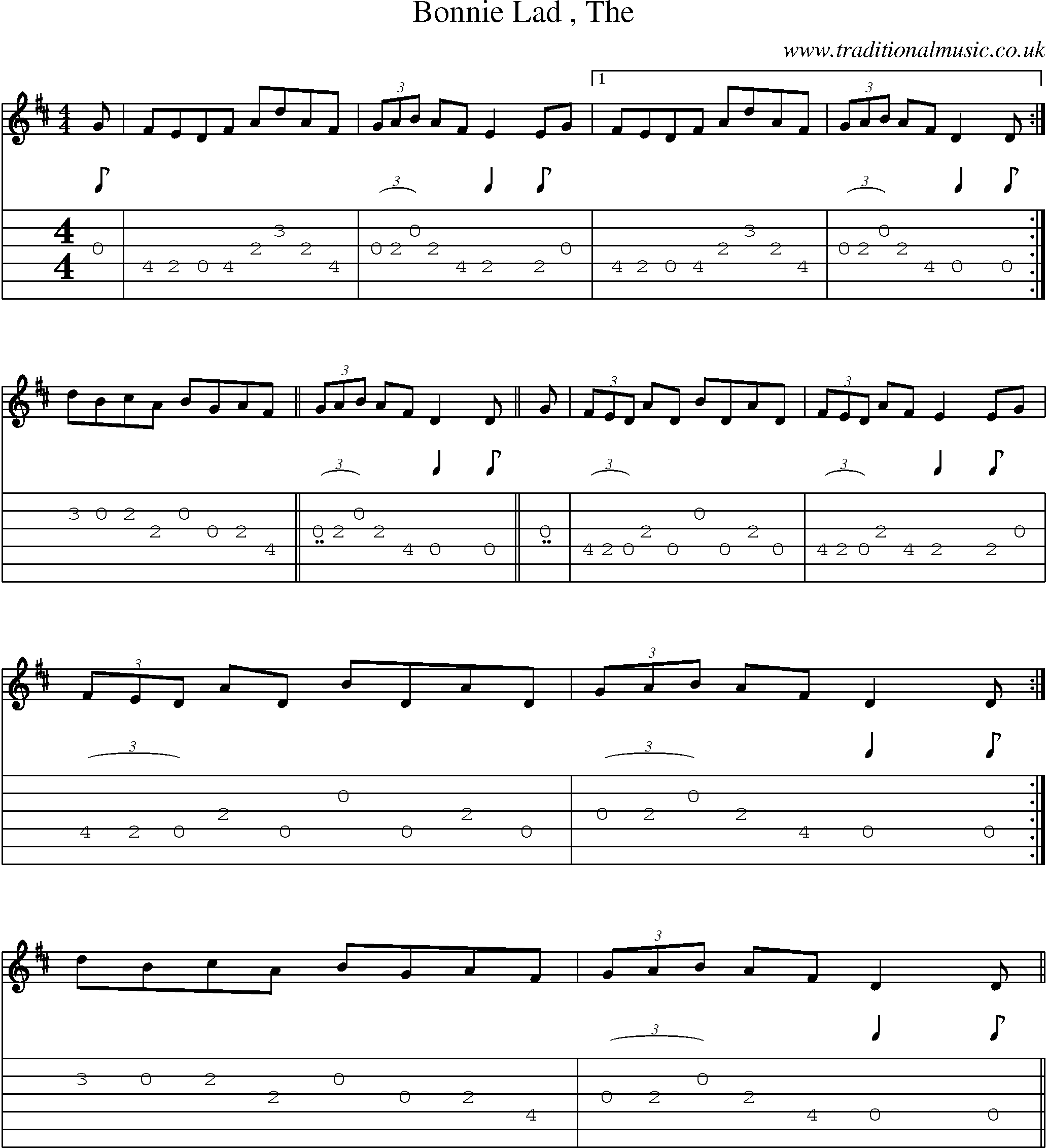 Music Score and Guitar Tabs for Bonnie Lad
