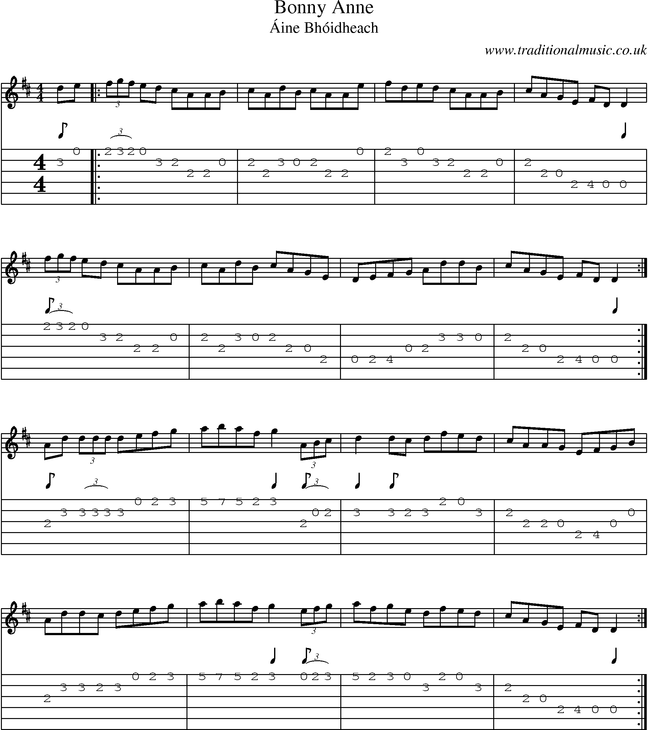 Music Score and Guitar Tabs for Bonny Anne