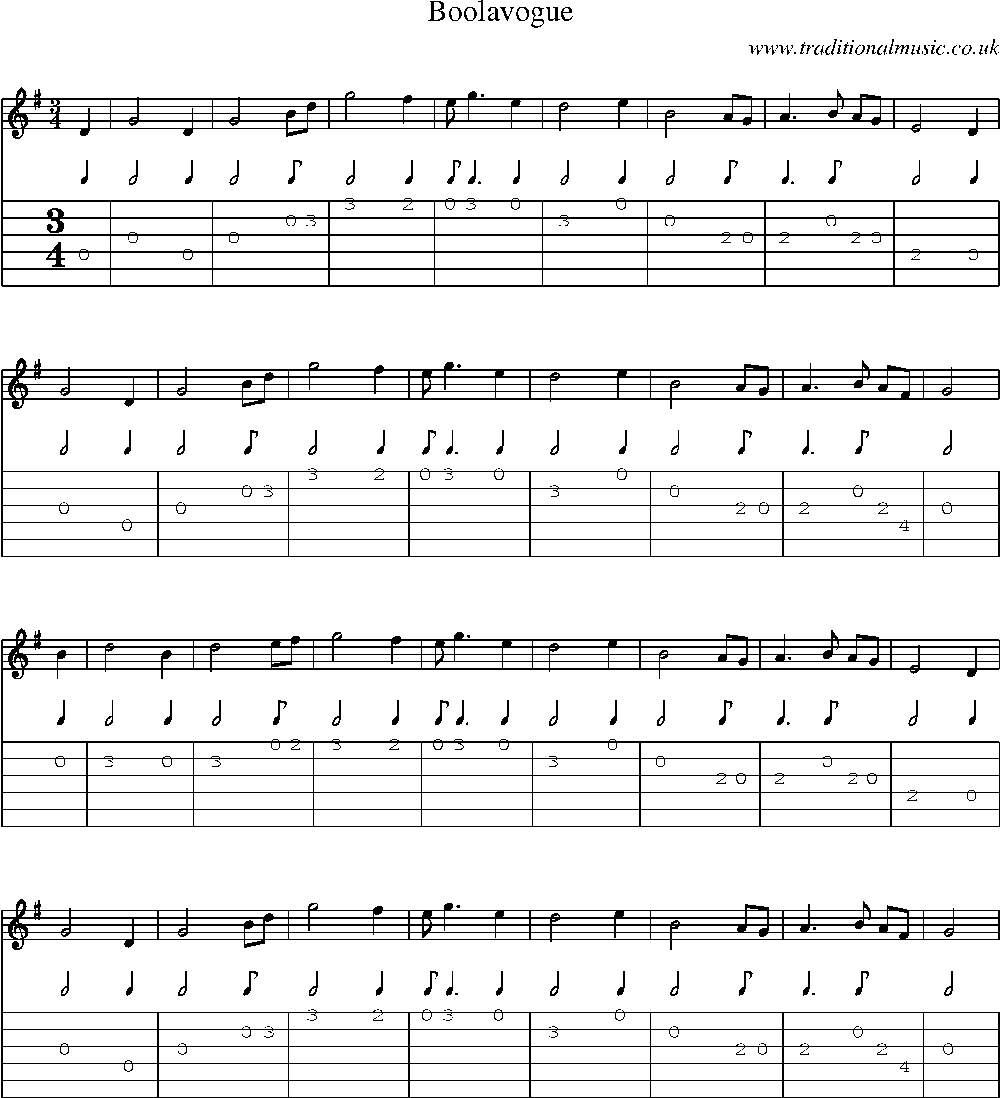 Music Score and Guitar Tabs for Boolavogue