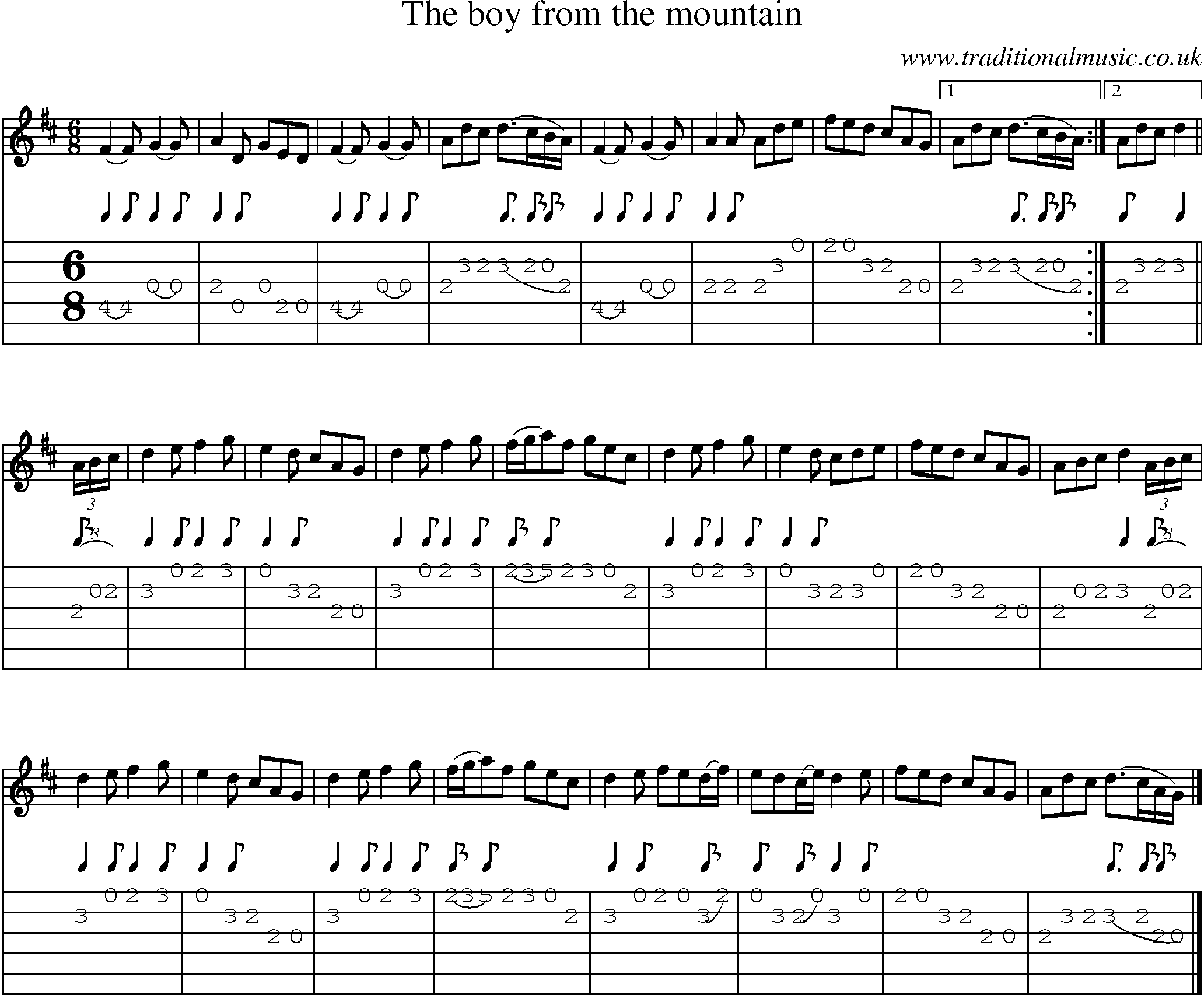 Music Score and Guitar Tabs for Boy From The Mountain