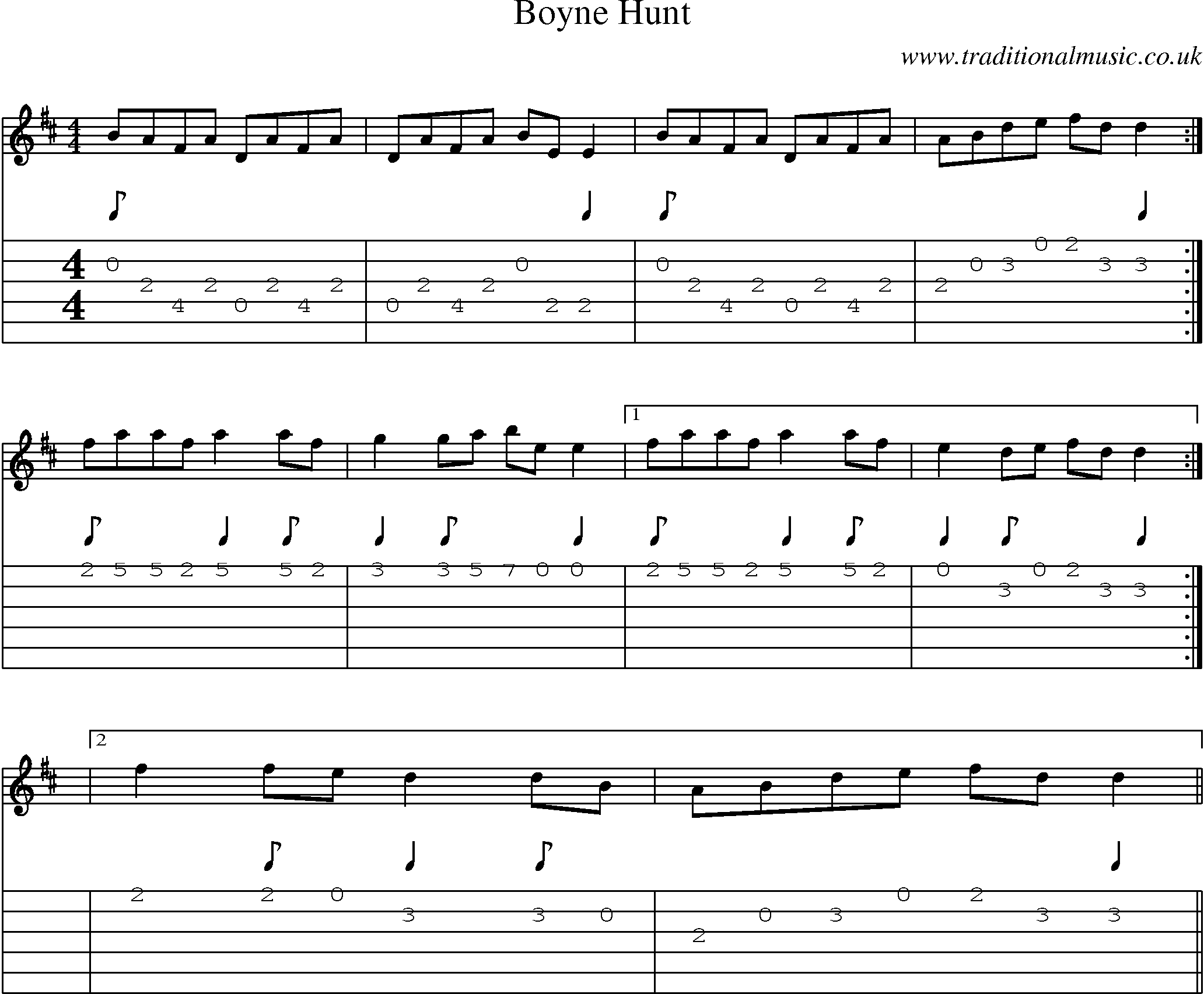 Music Score and Guitar Tabs for Boyne Hunt