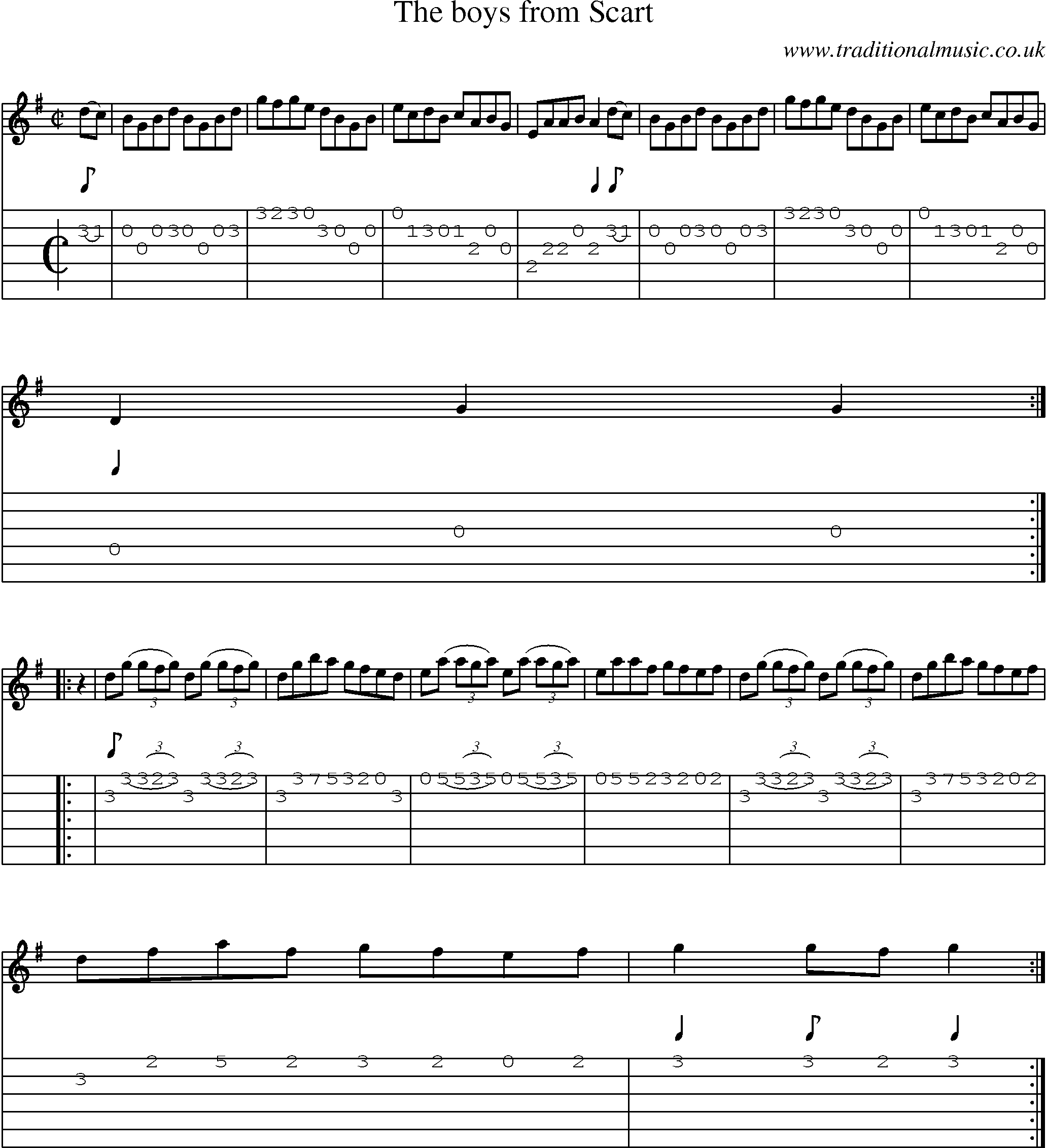 Music Score and Guitar Tabs for Boys From Scart