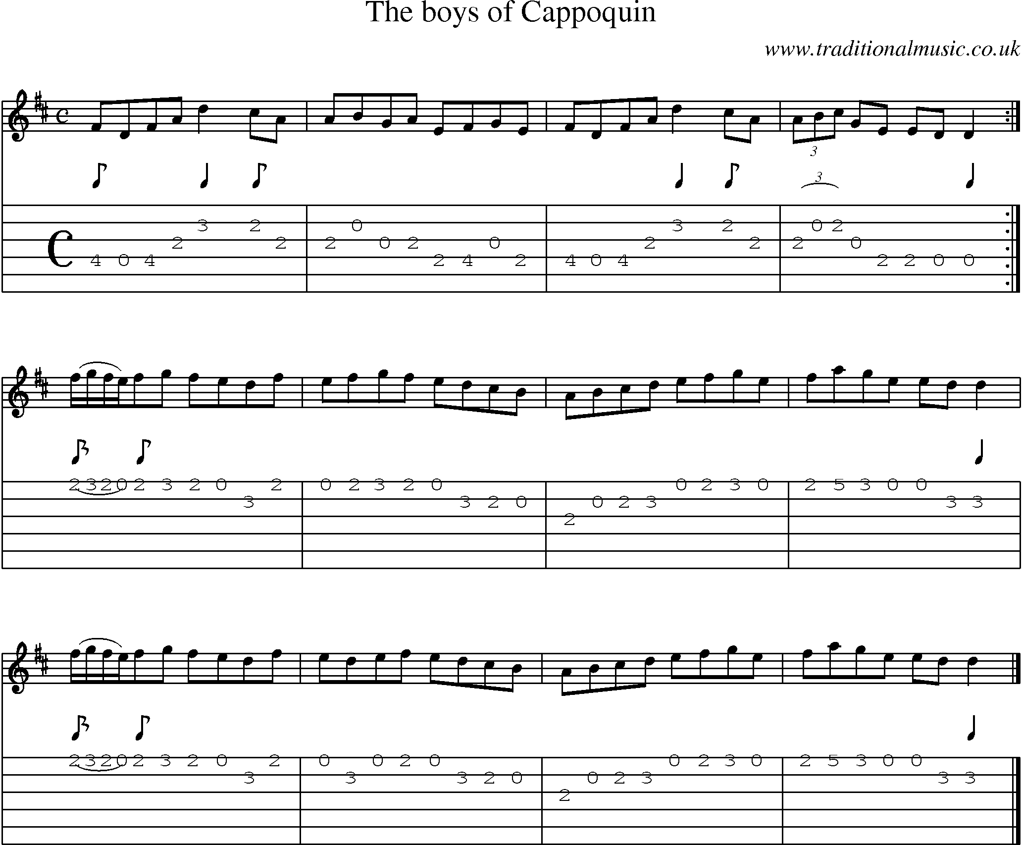 Music Score and Guitar Tabs for Boys Of Cappoquin