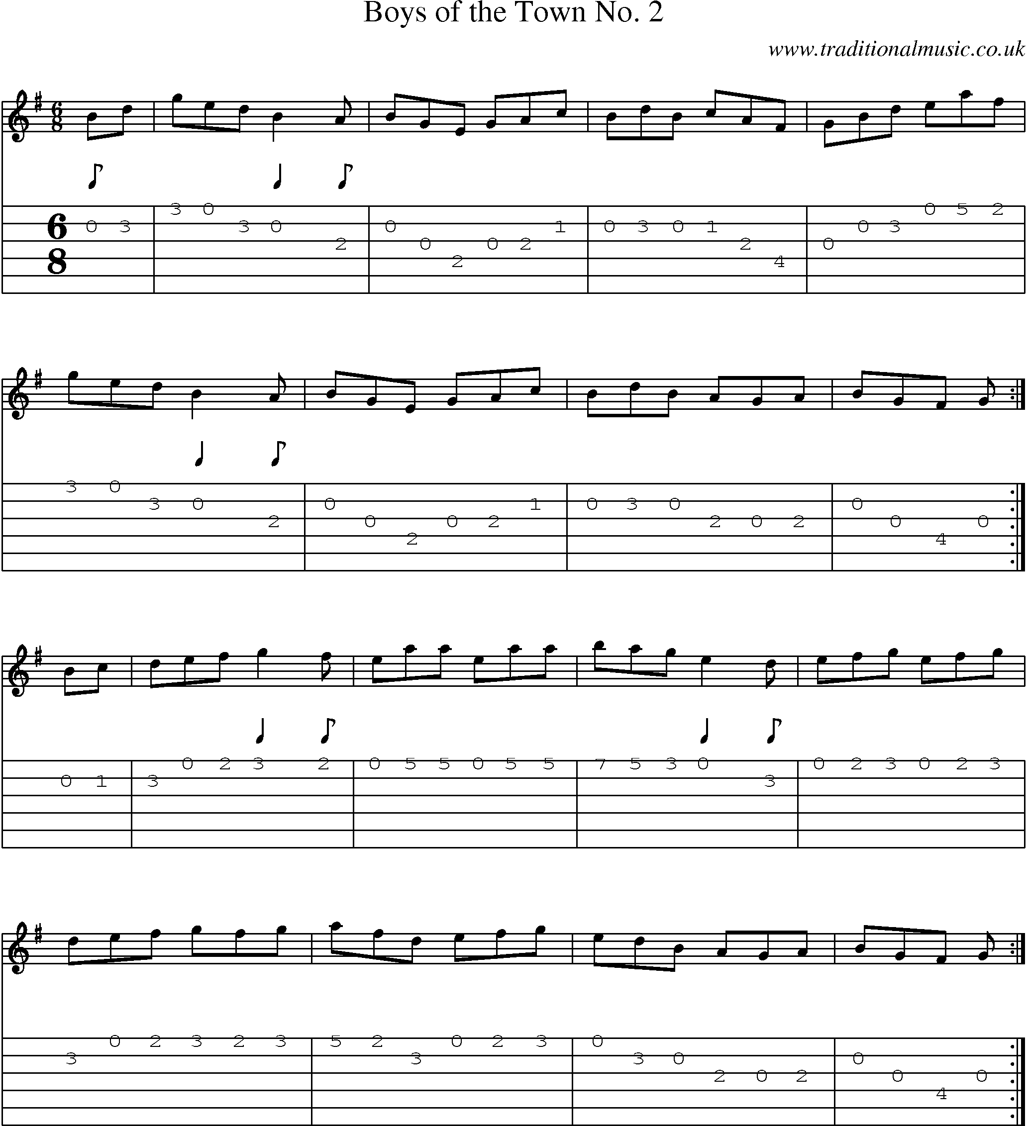 Music Score and Guitar Tabs for Boys Of Town No 2