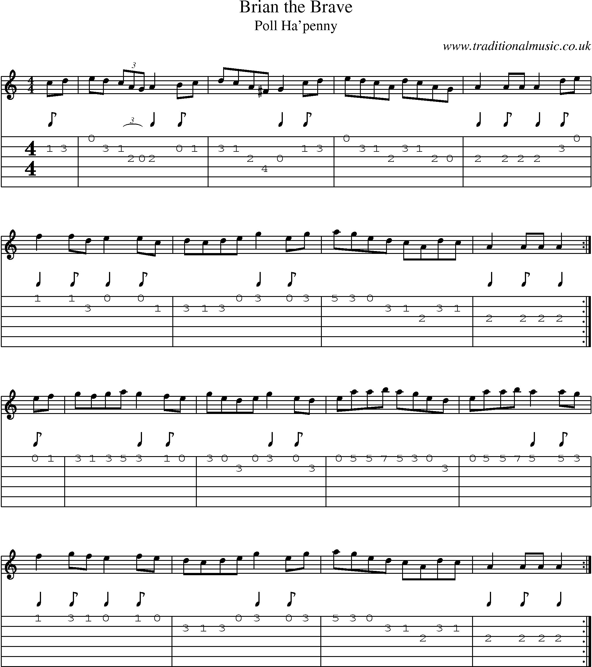 Music Score and Guitar Tabs for Brian Brave