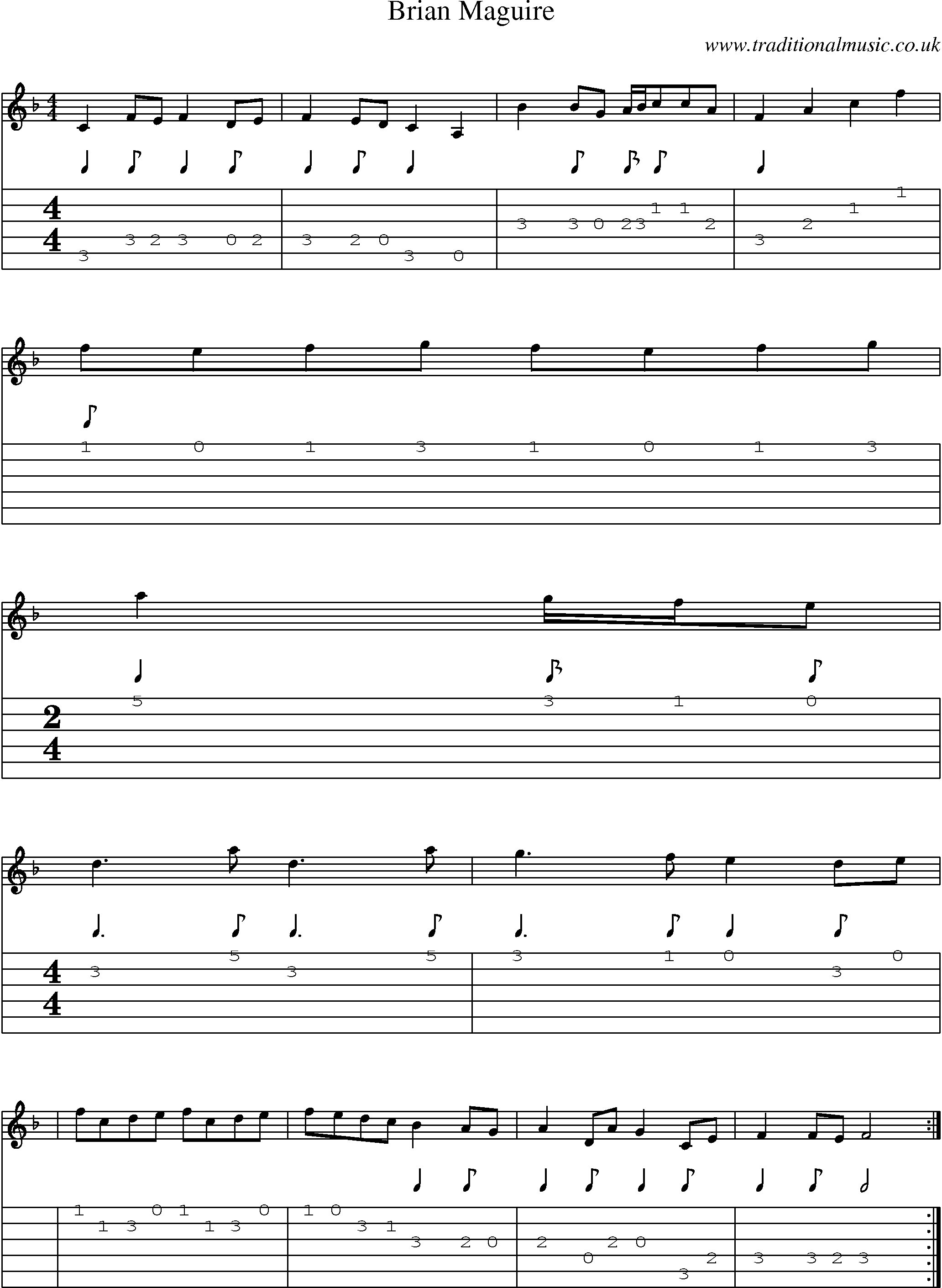 Music Score and Guitar Tabs for Brian Maguire