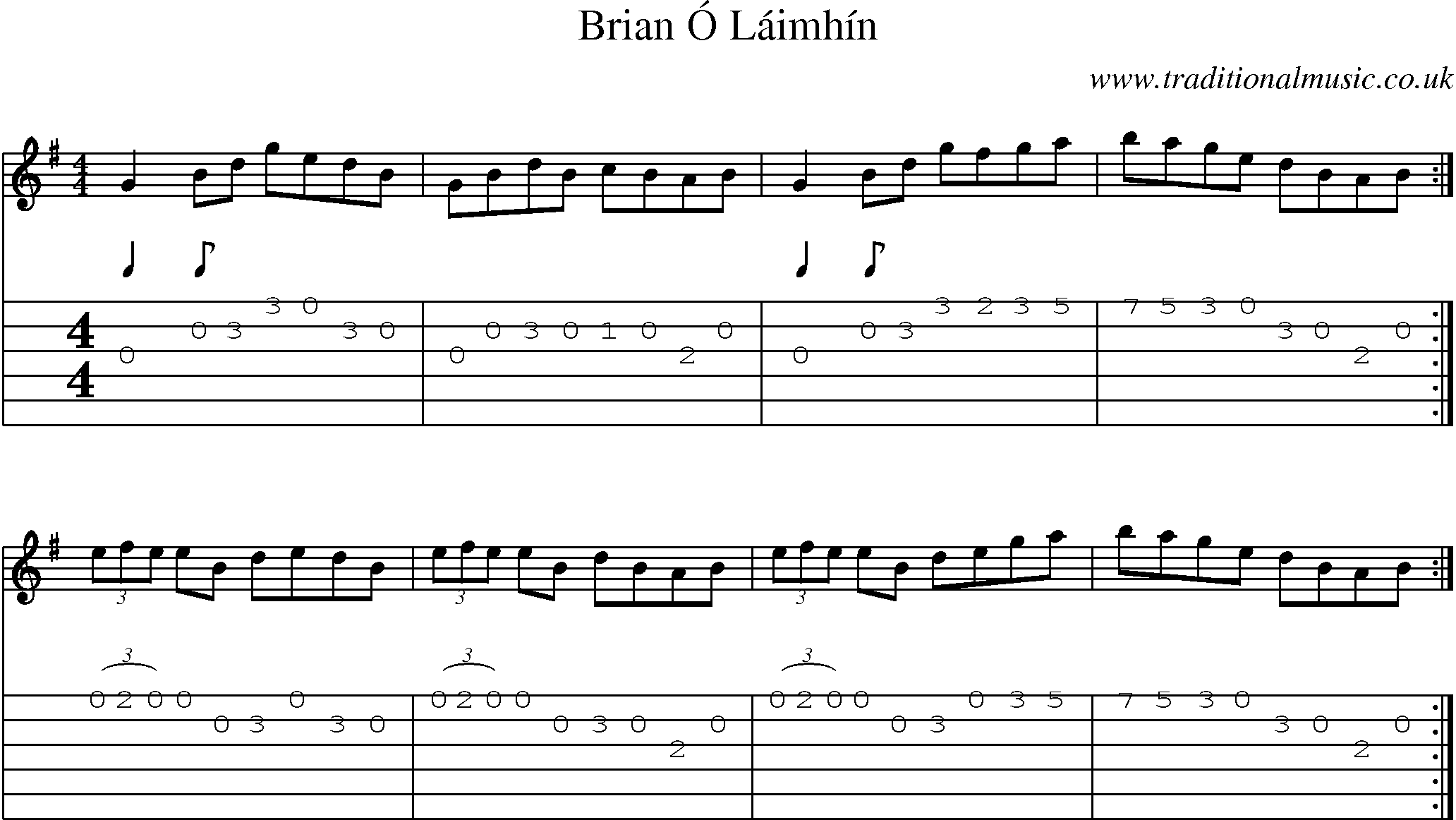Music Score and Guitar Tabs for Brian O Laimhin
