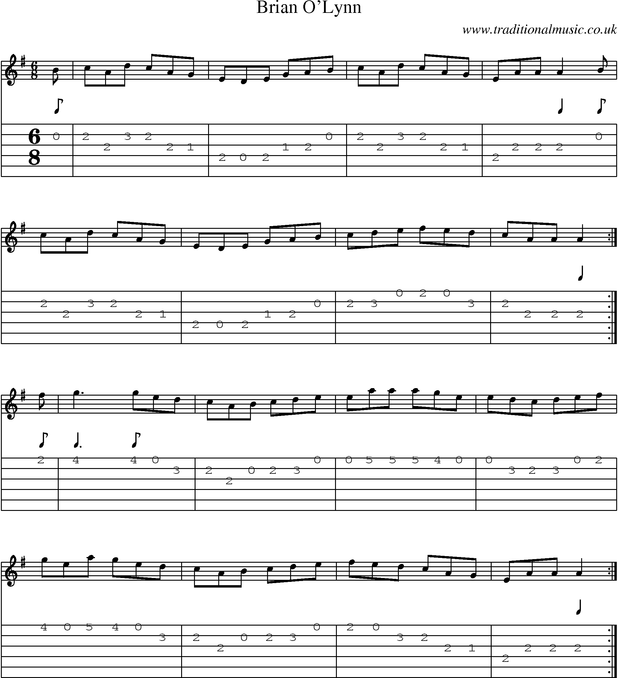 Music Score and Guitar Tabs for Brian Olynn