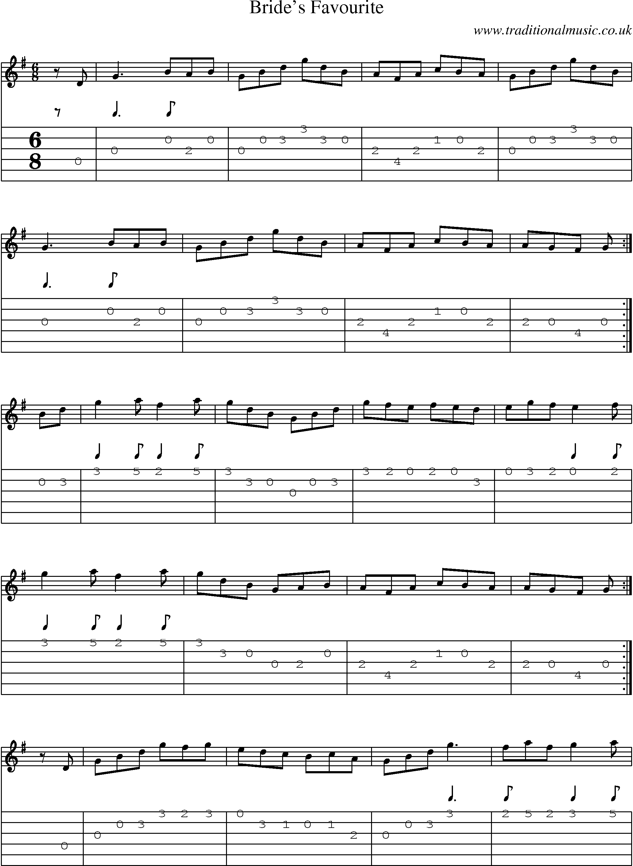 Music Score and Guitar Tabs for Brides Favourite