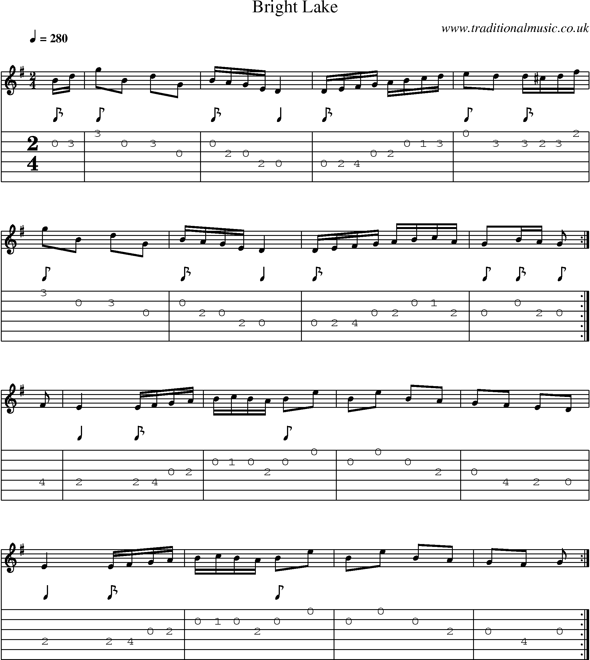 Music Score and Guitar Tabs for Bright Lake