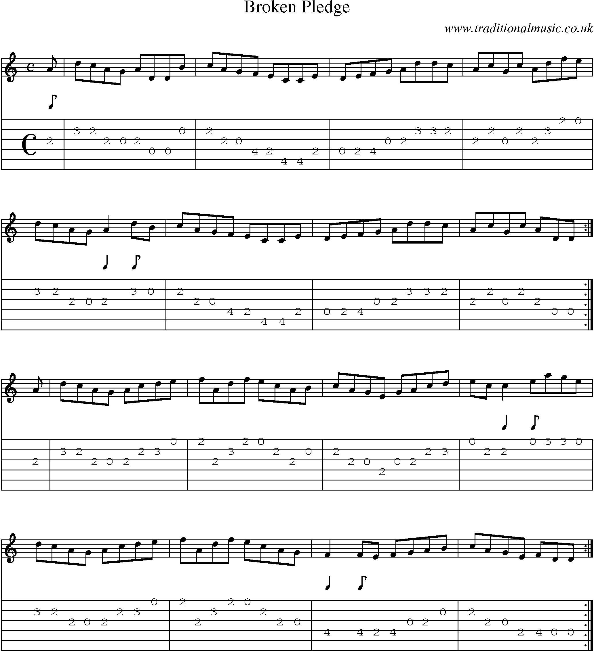 Music Score and Guitar Tabs for Broken Pledge