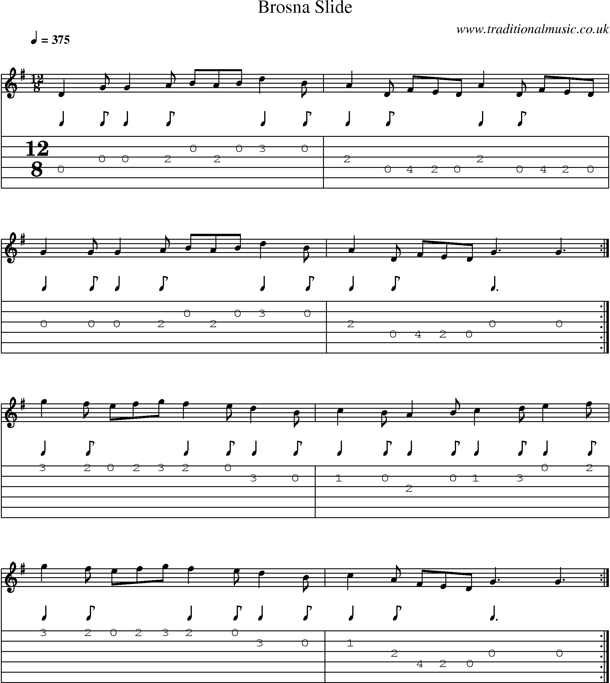 Music Score and Guitar Tabs for Brosna Slide