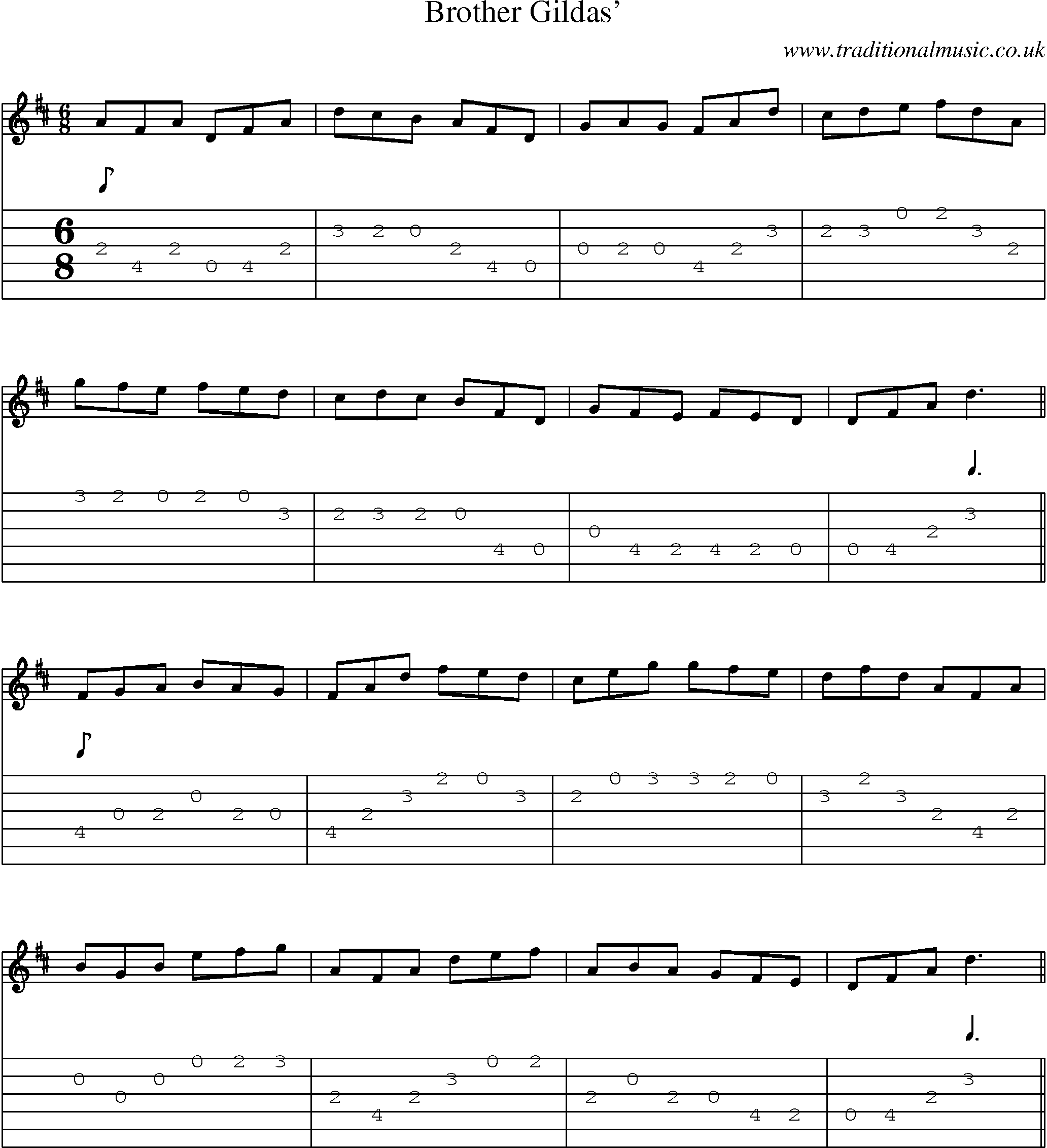 Music Score and Guitar Tabs for Brother Gildas