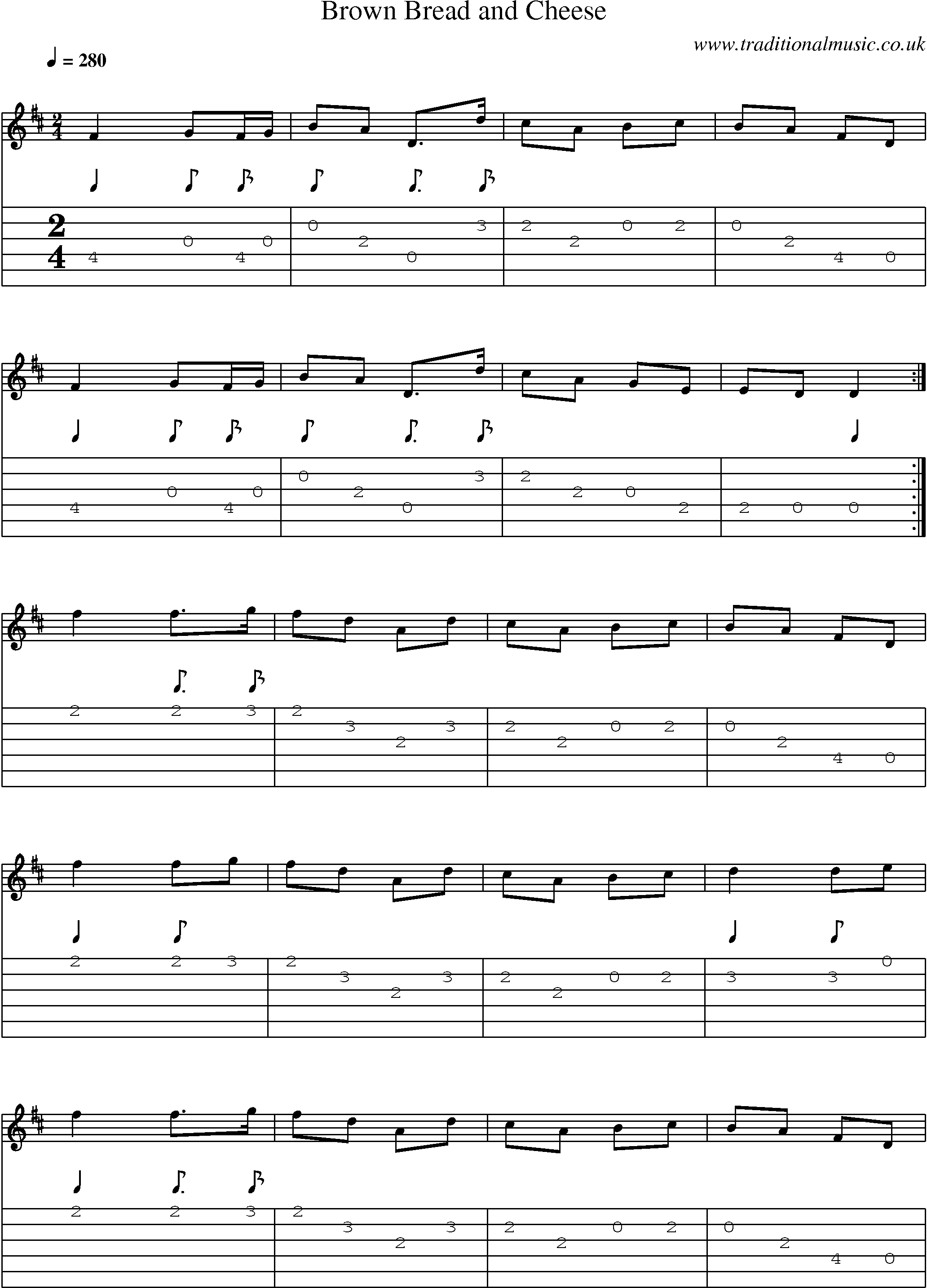 Music Score and Guitar Tabs for Brown Bread And Cheese