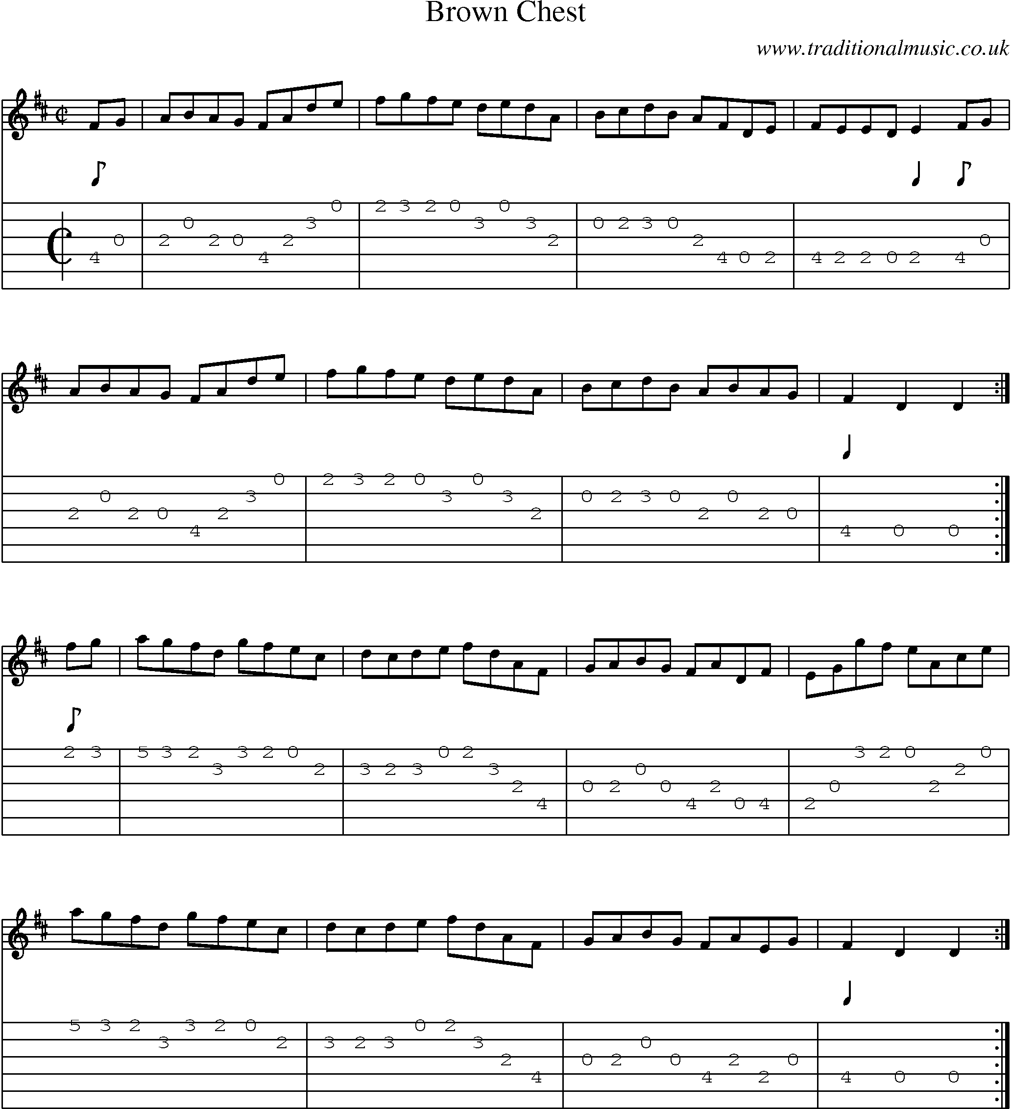Music Score and Guitar Tabs for Brown Chest