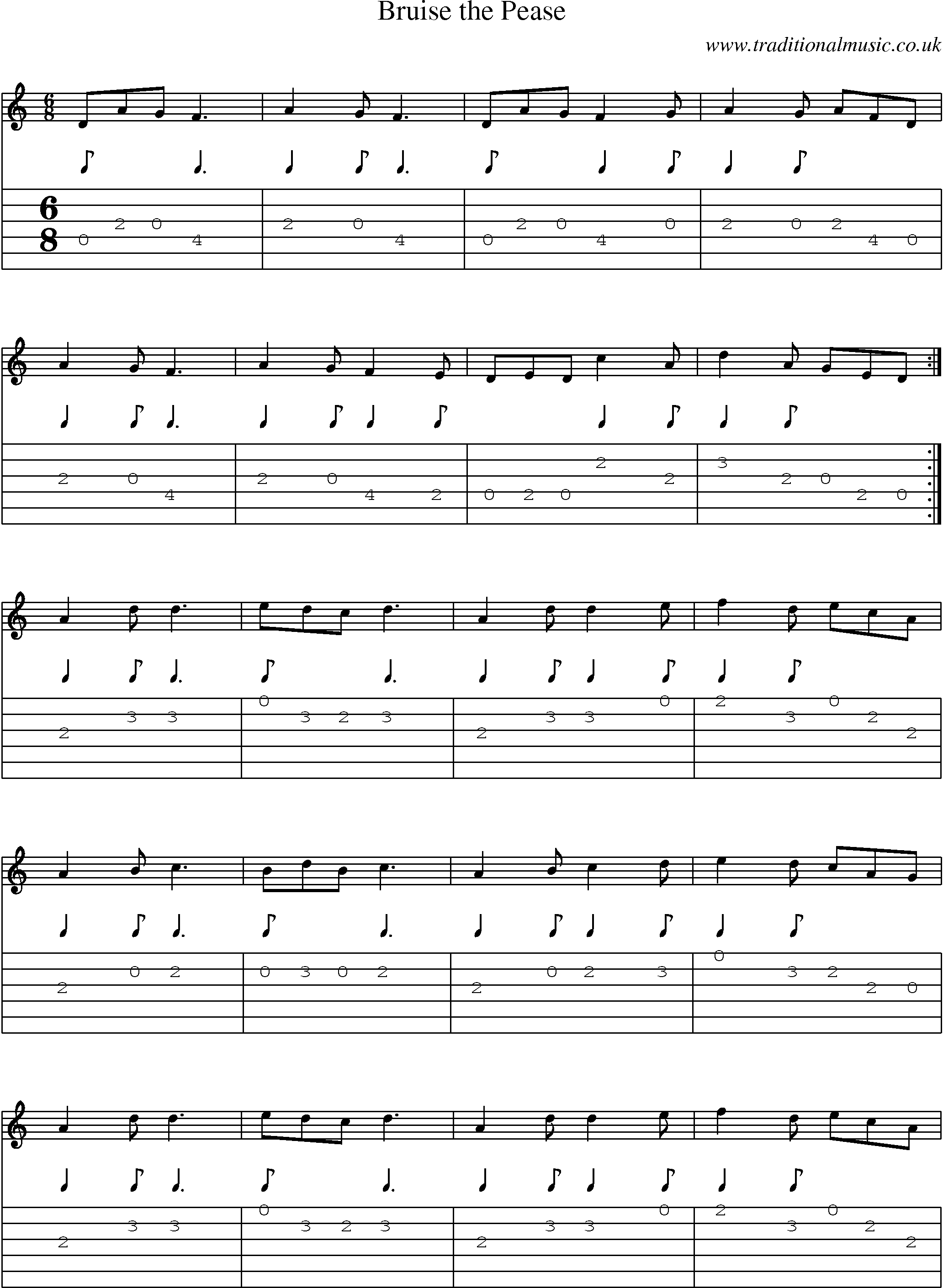Music Score and Guitar Tabs for Bruise Pease