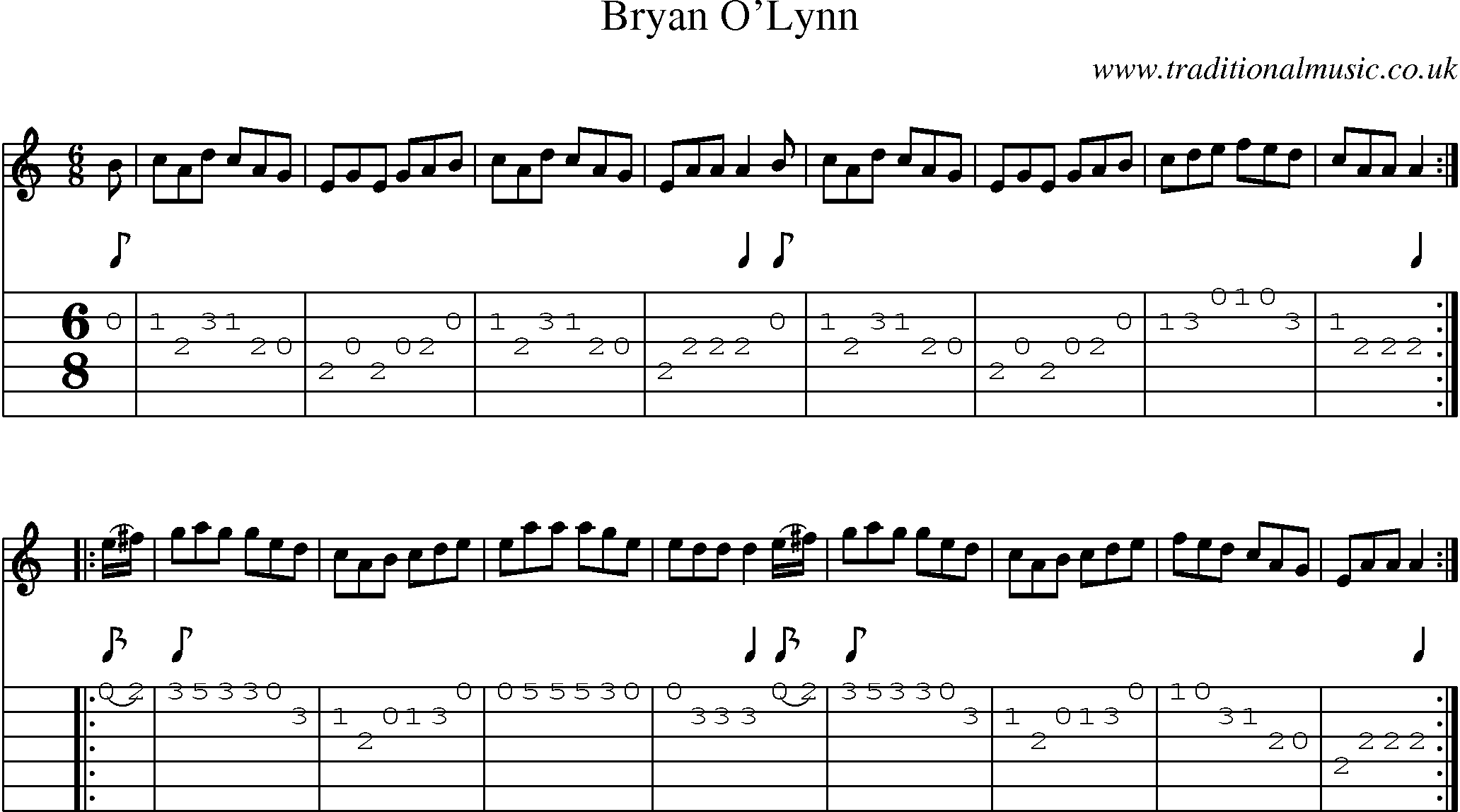 Music Score and Guitar Tabs for Bryan O Lynn