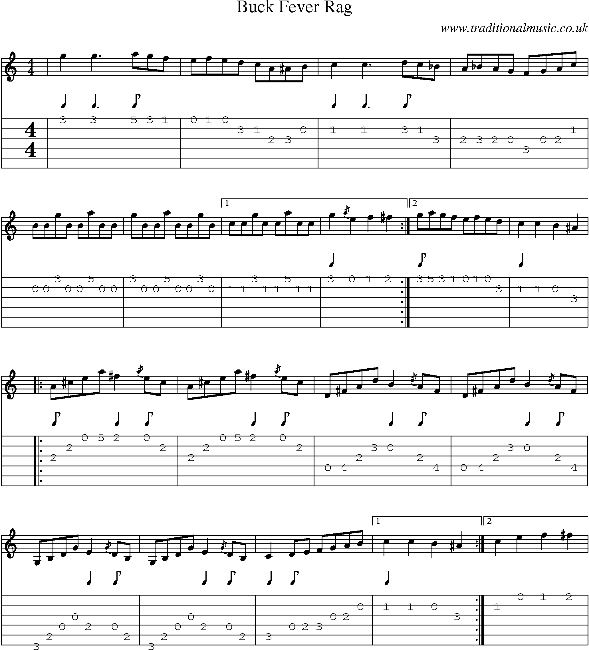 Music Score and Guitar Tabs for Buck Fever Rag