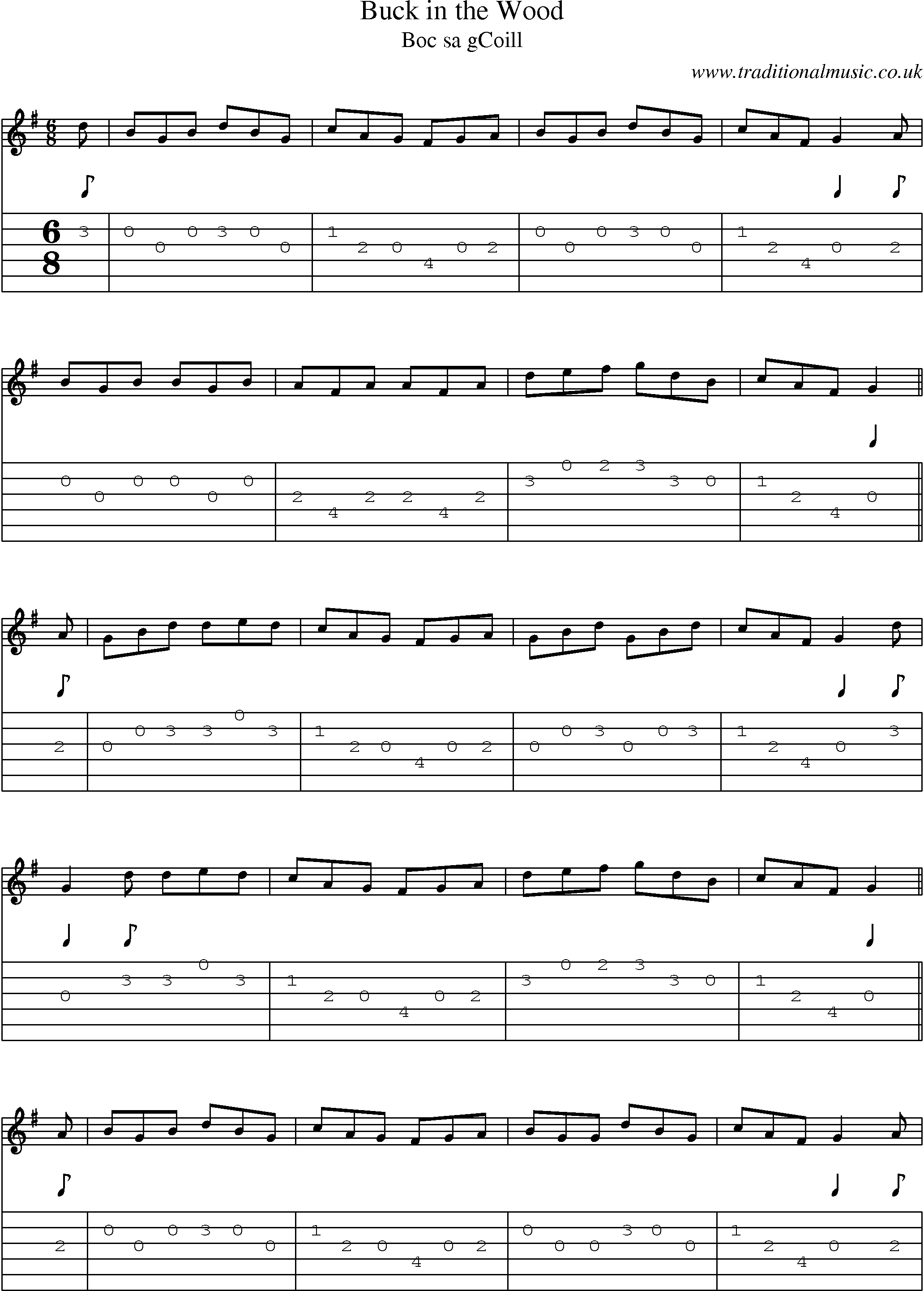 Music Score and Guitar Tabs for Buck In Wood