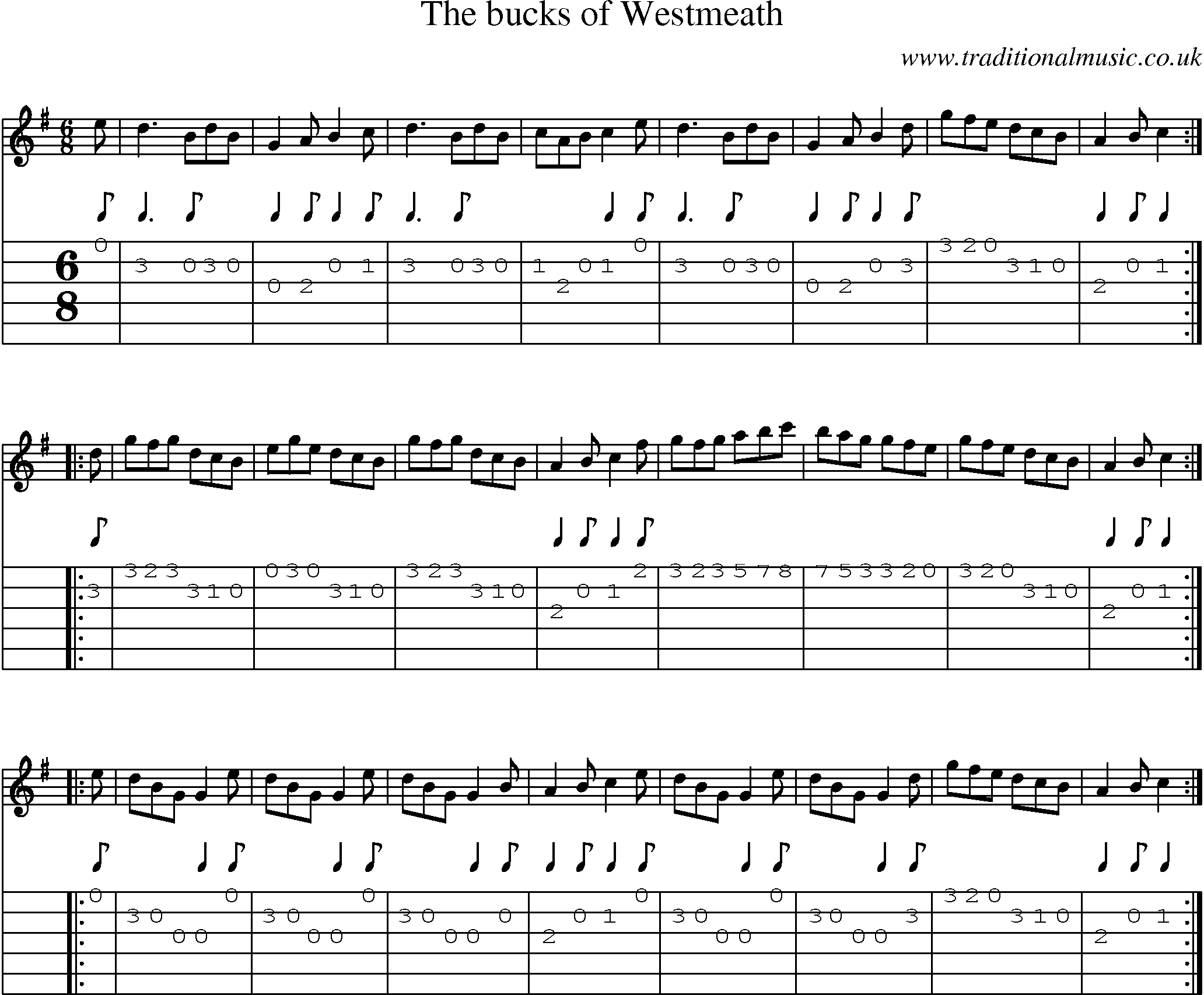 Music Score and Guitar Tabs for Bucks Of Westmeath