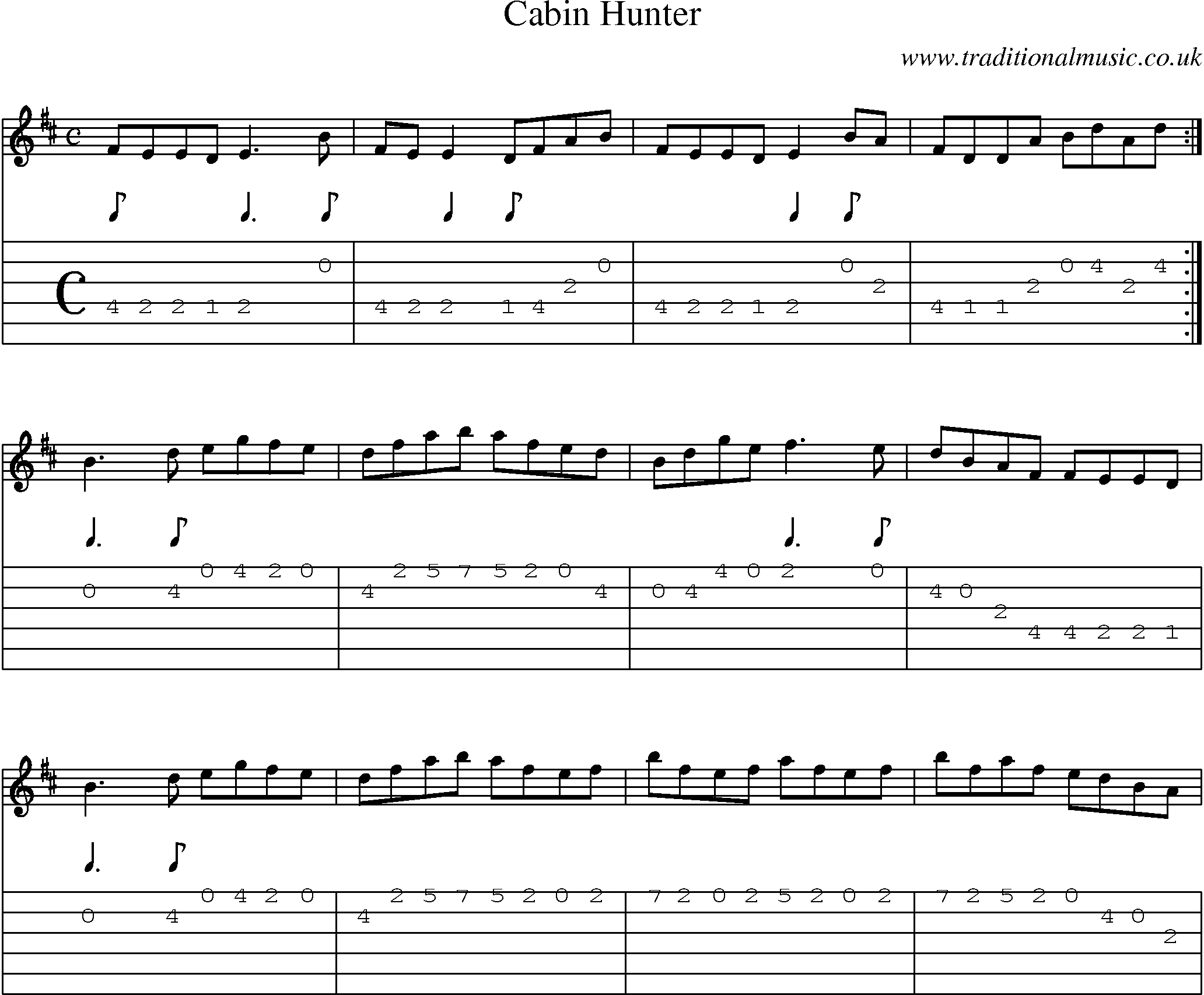 Music Score and Guitar Tabs for Cabin Hunter