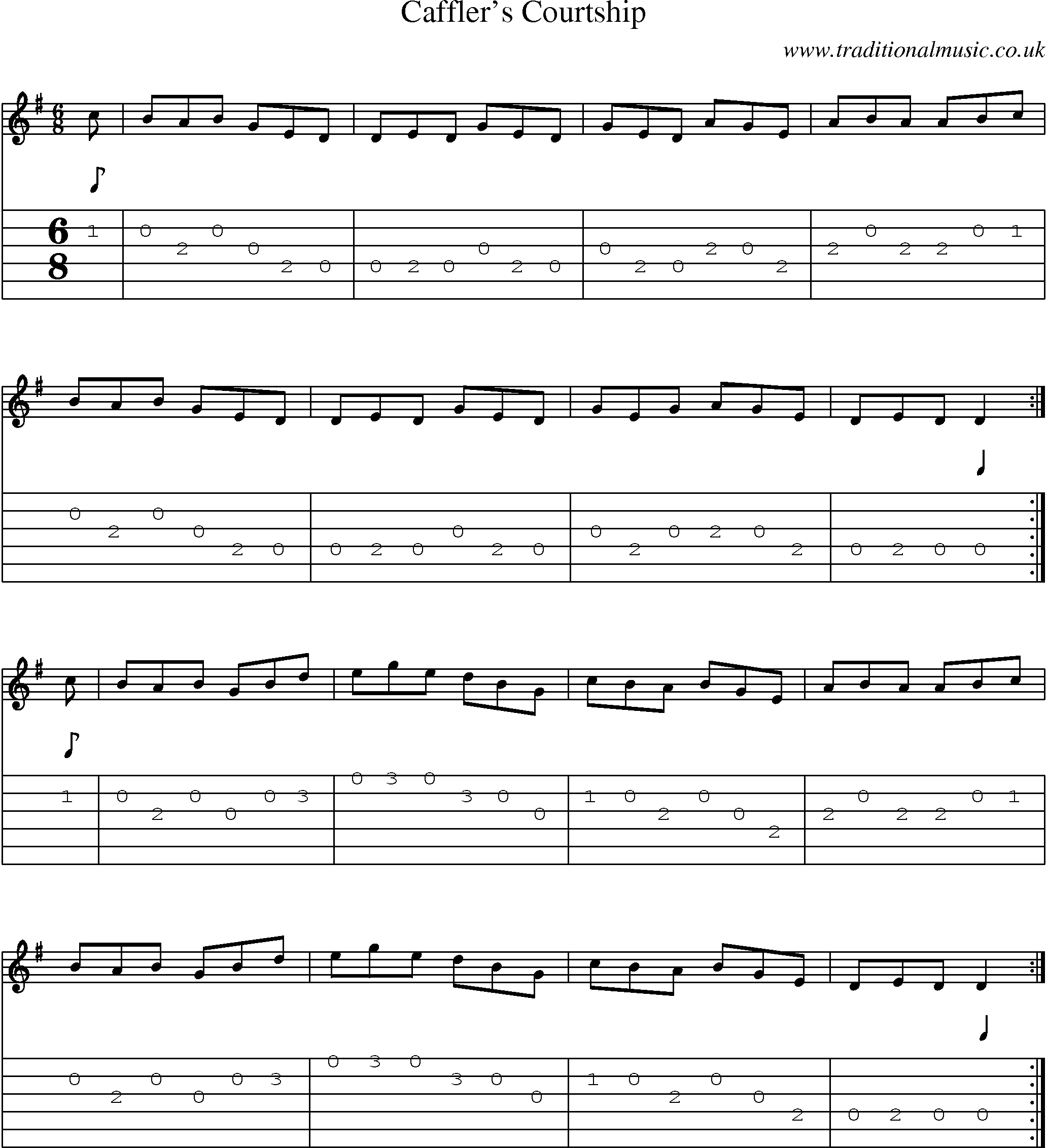 Music Score and Guitar Tabs for Cafflers Courtship