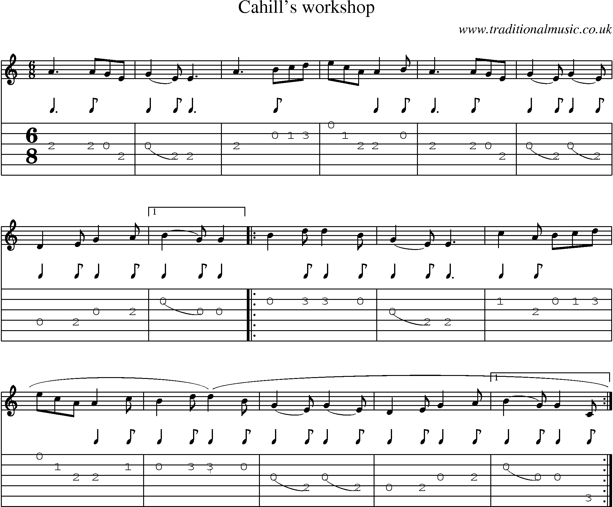 Music Score and Guitar Tabs for Cahills Workshop