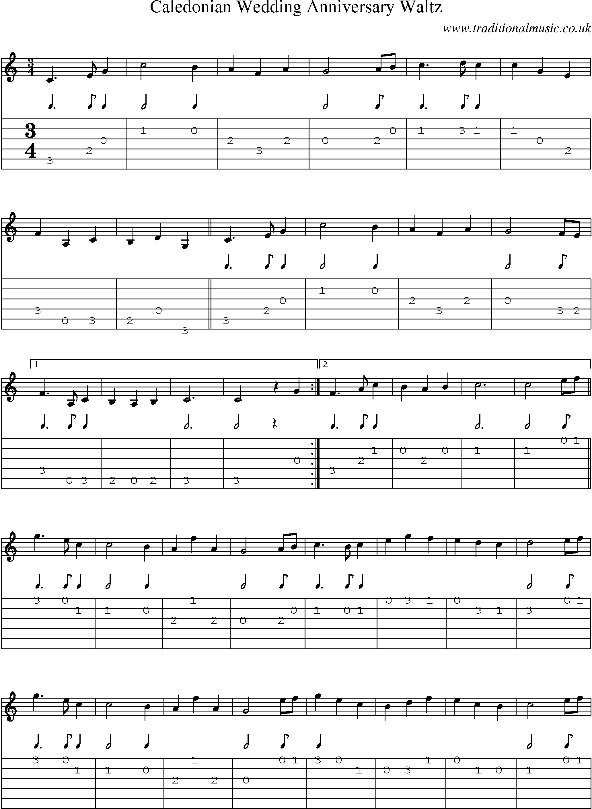 Music Score and Guitar Tabs for Caledonian Wedding Anniversary Waltz