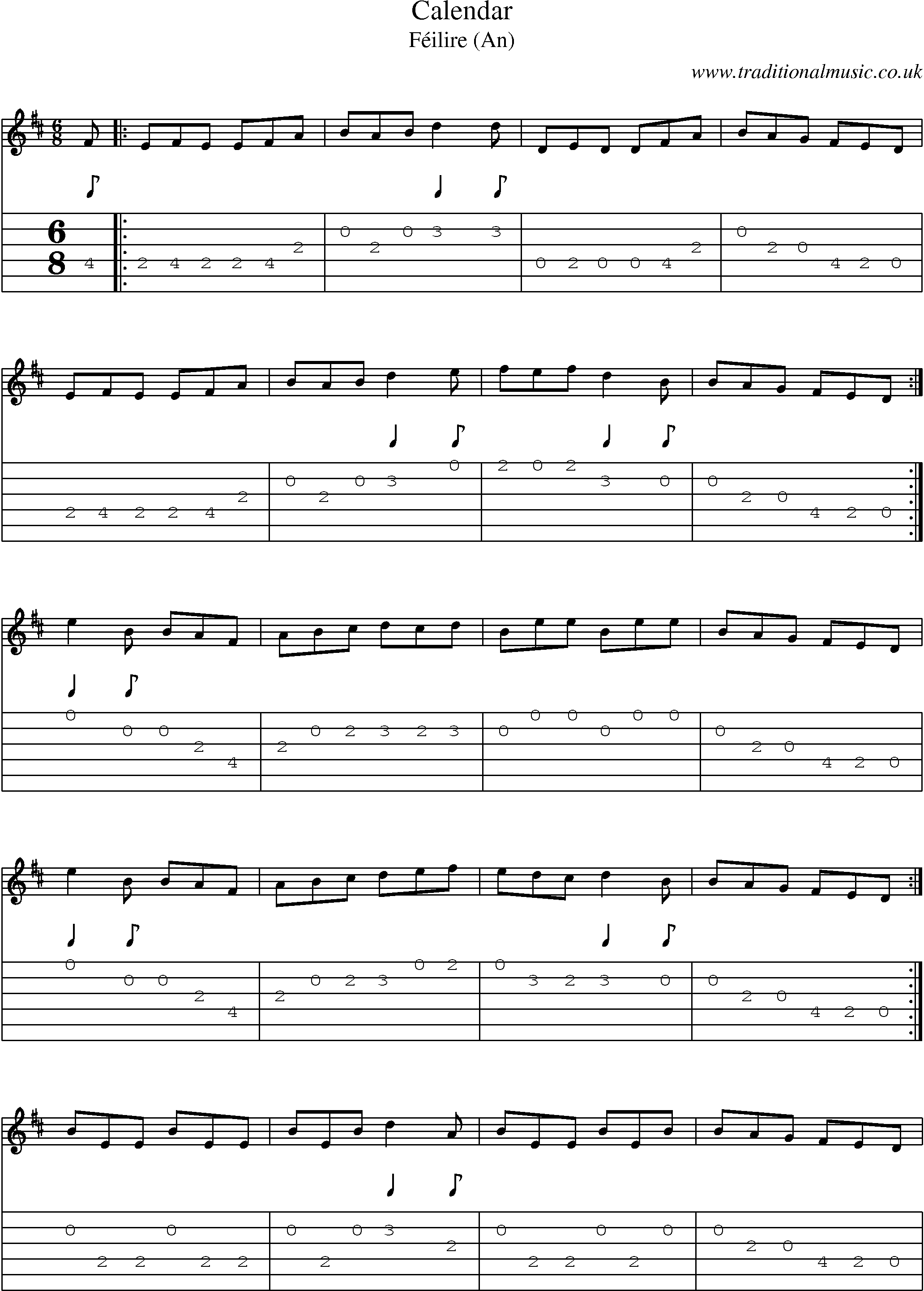 Music Score and Guitar Tabs for Calendar