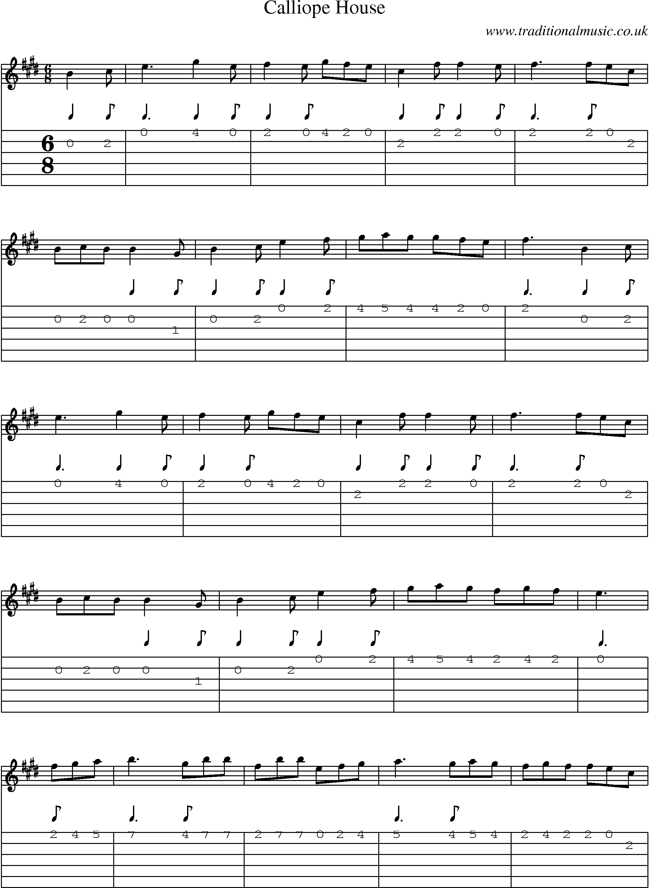 Music Score and Guitar Tabs for Calliope House