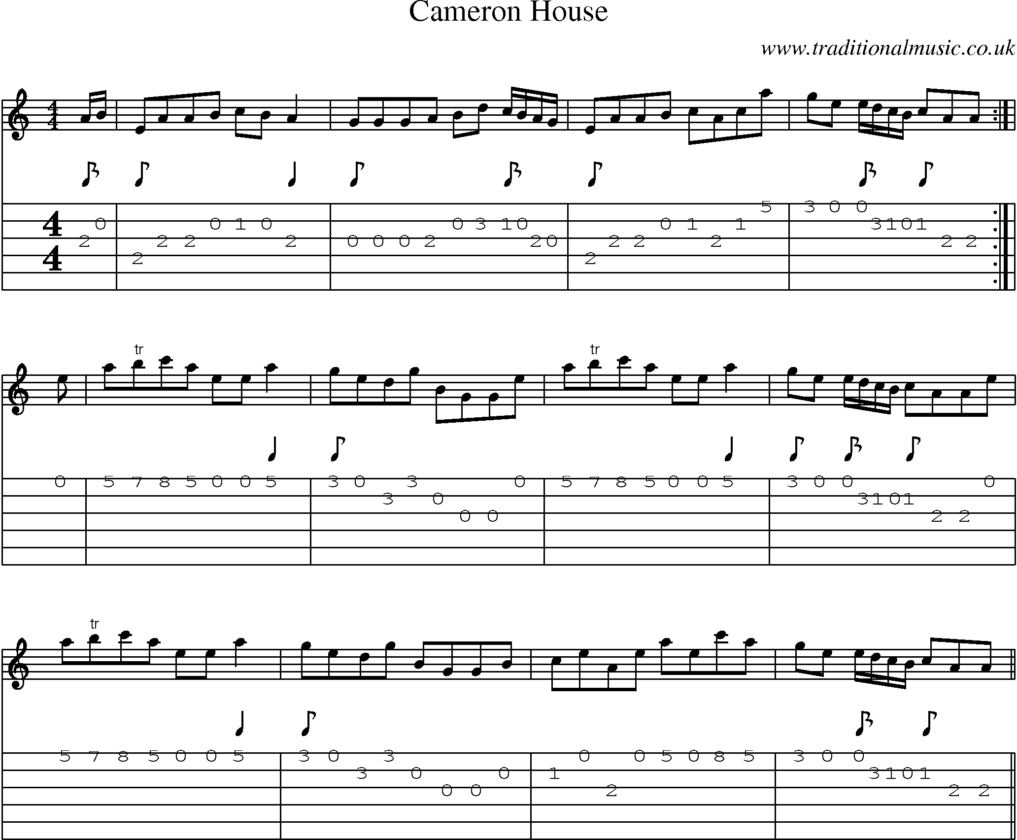 Music Score and Guitar Tabs for Cameron House