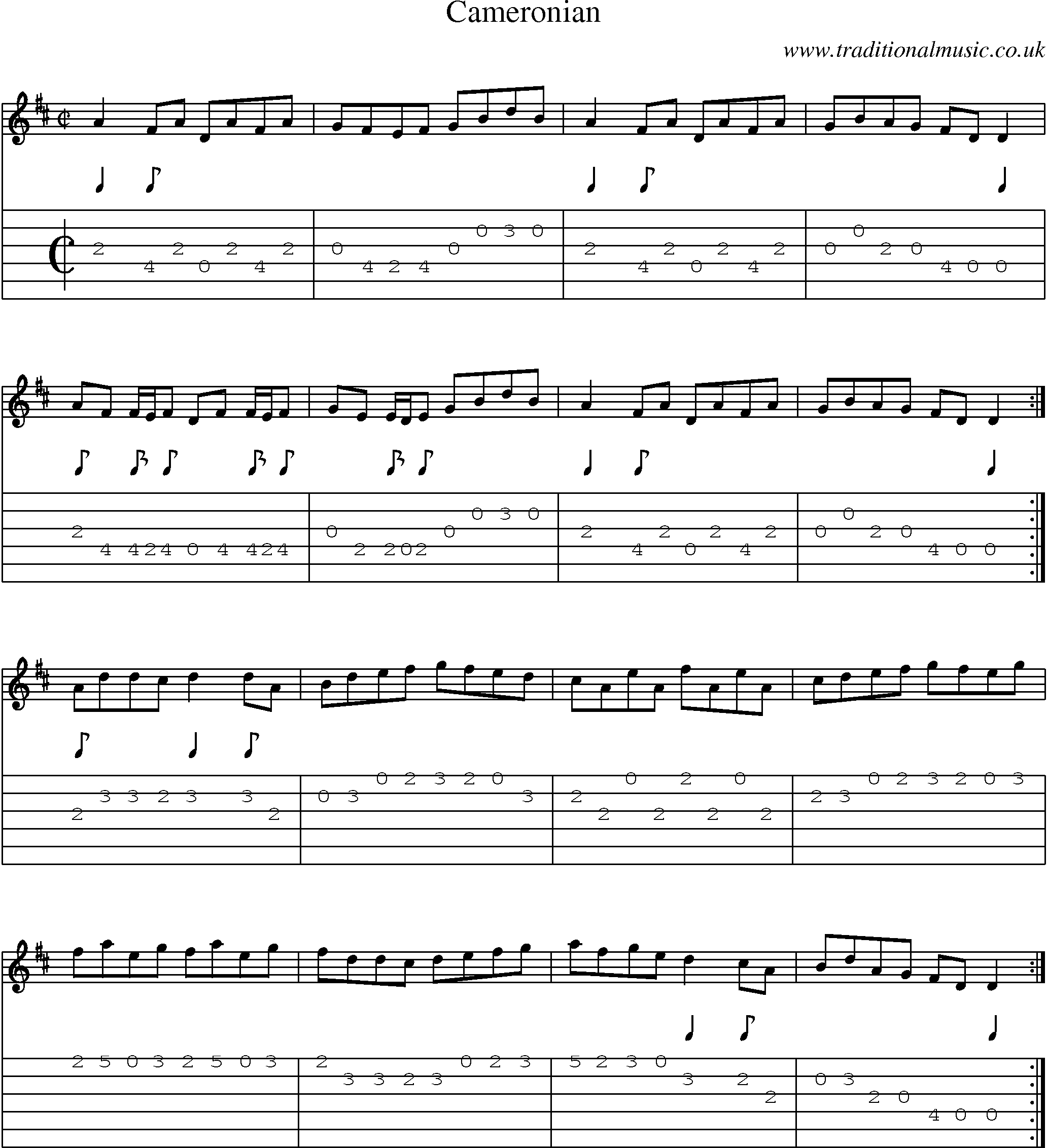 Music Score and Guitar Tabs for Cameronian