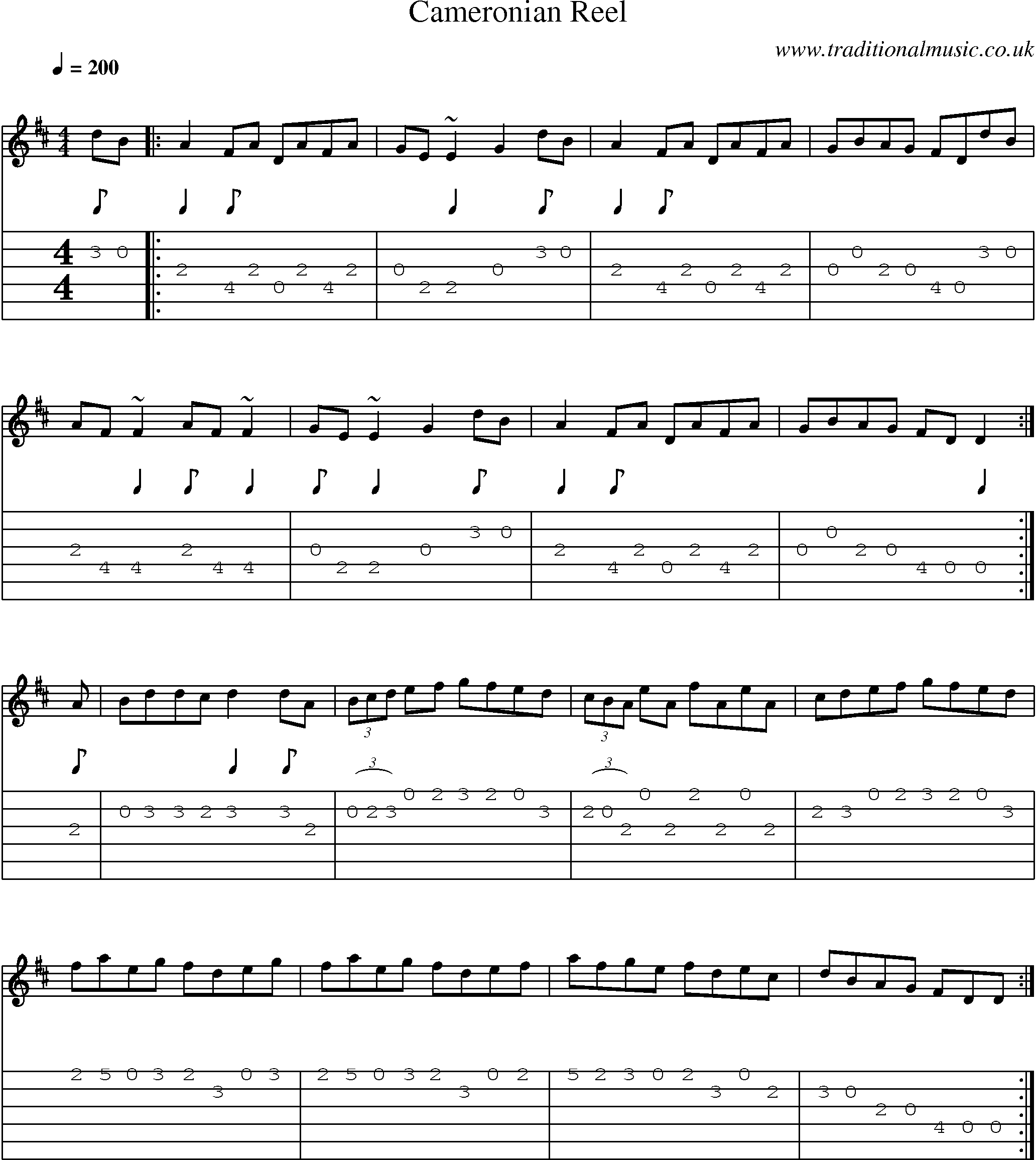 Music Score and Guitar Tabs for Cameronian Reel