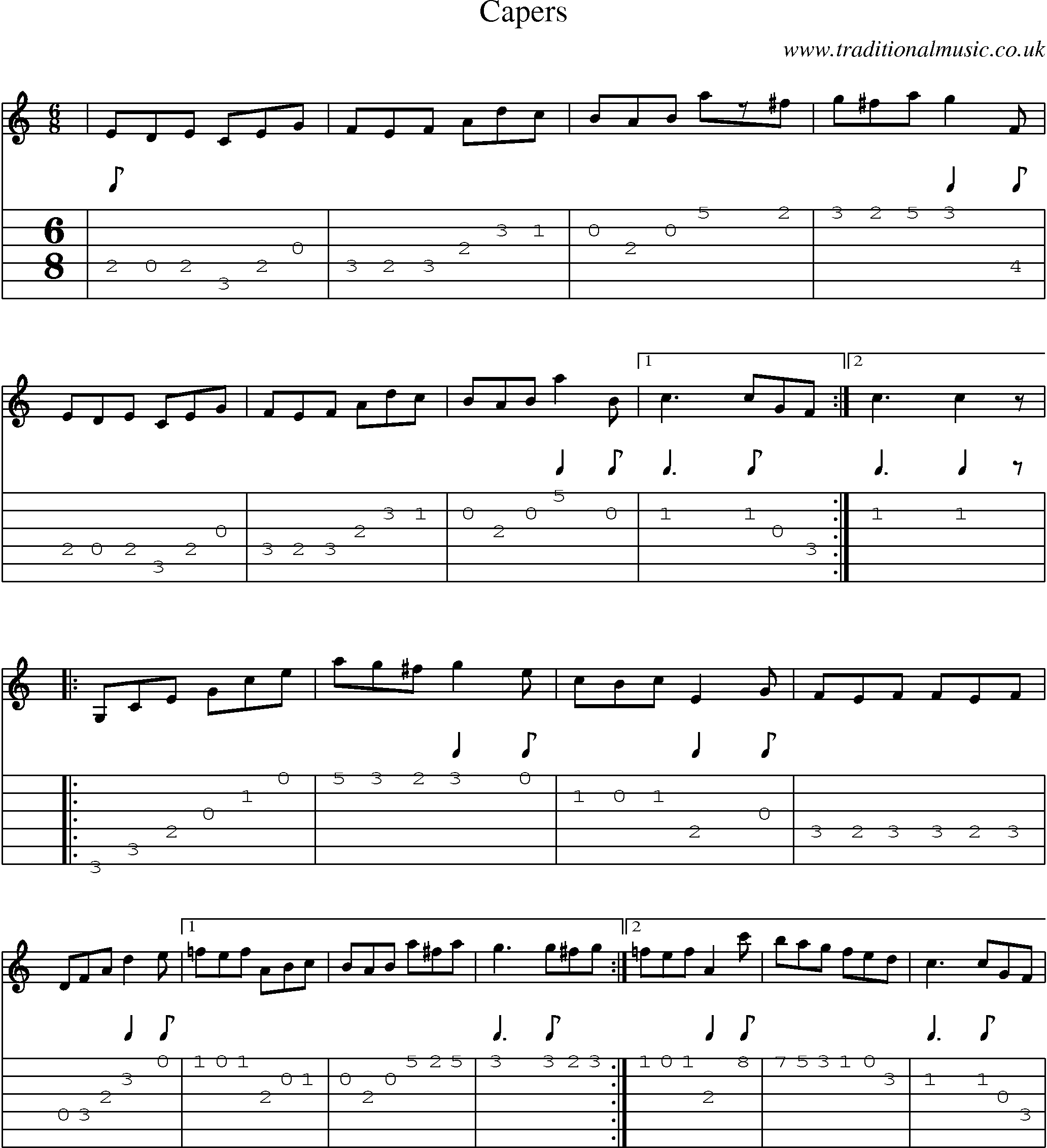 Music Score and Guitar Tabs for Capers