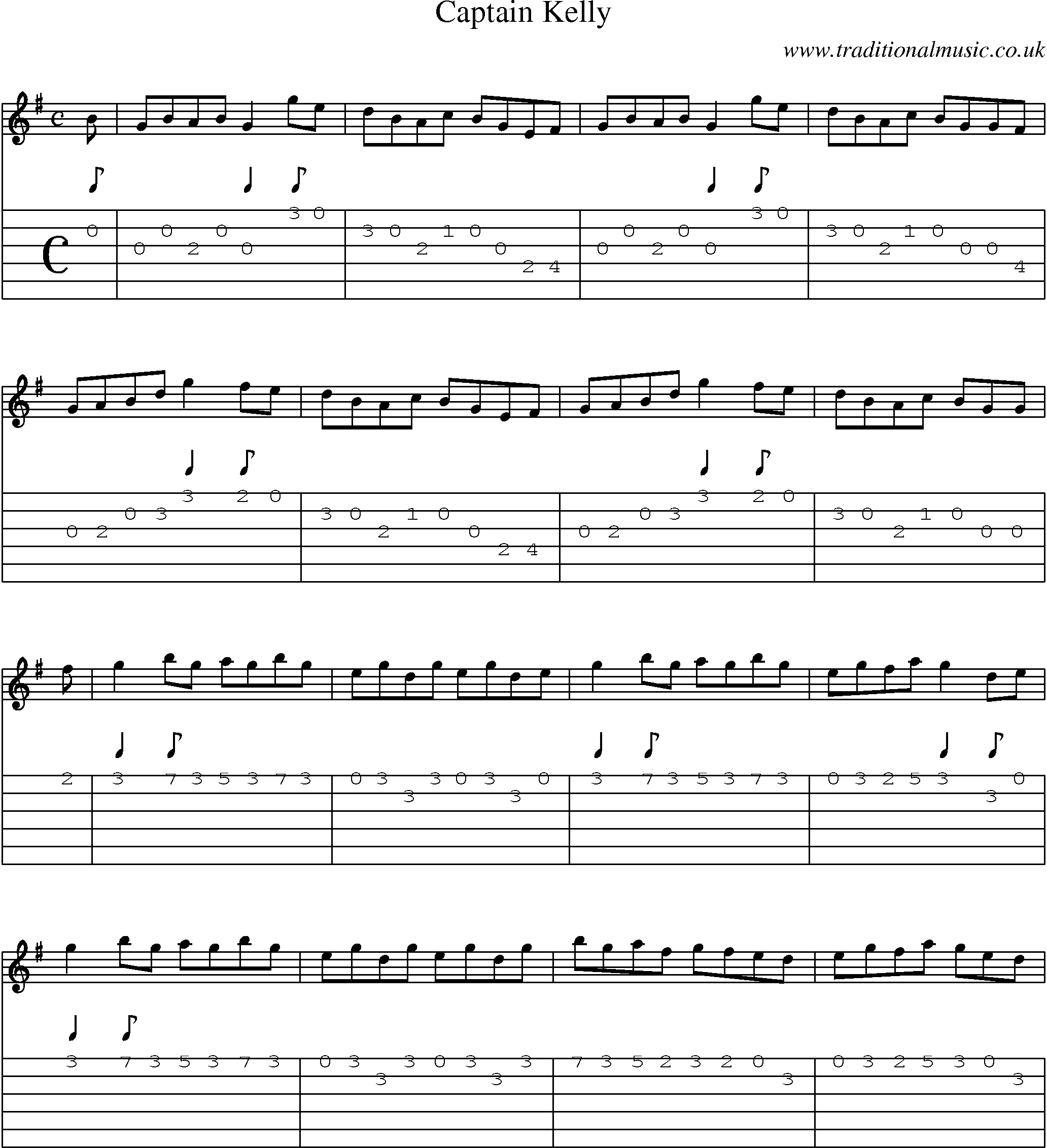 Music Score and Guitar Tabs for Captain Kelly
