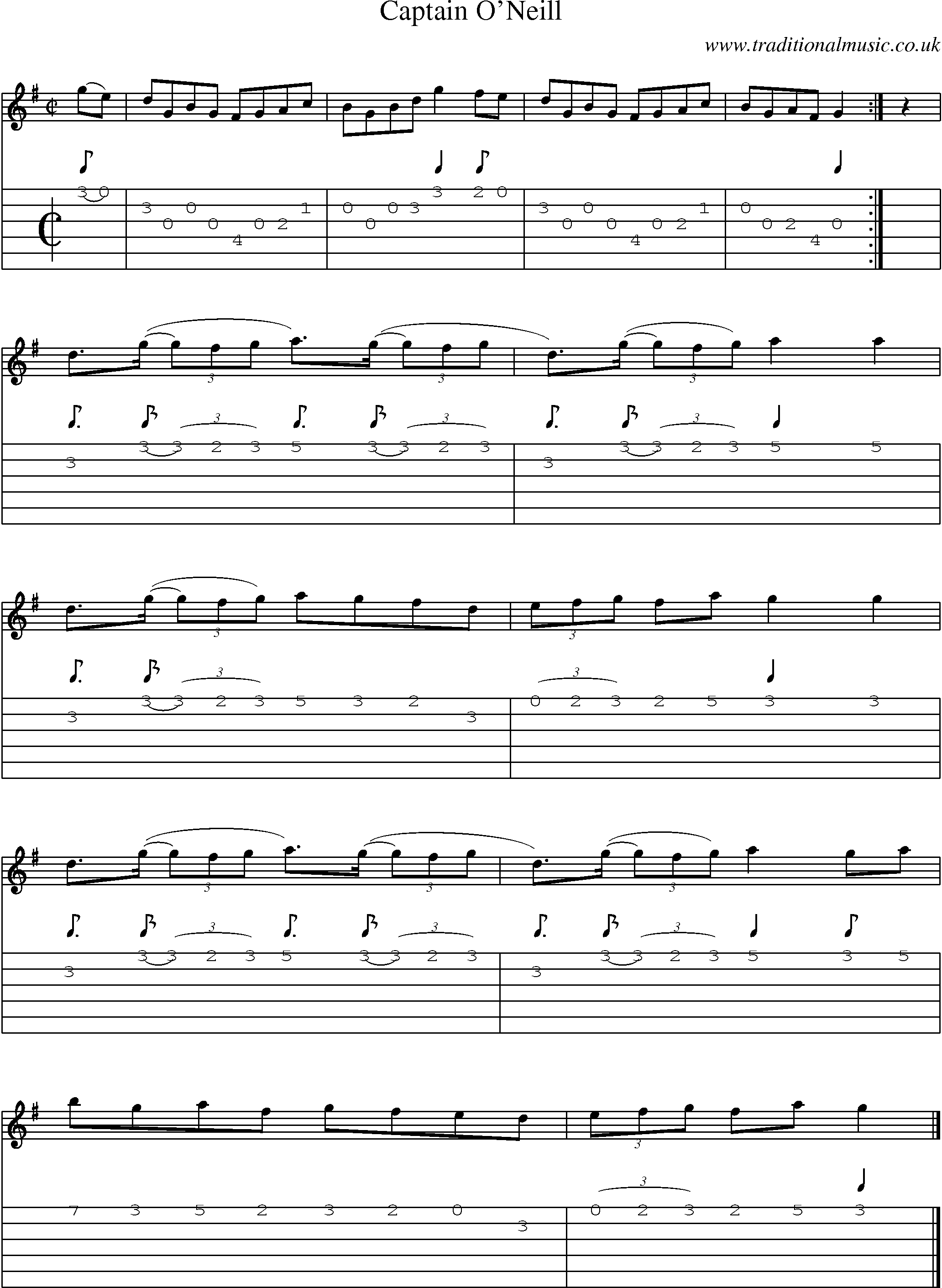 Music Score and Guitar Tabs for Captain O Neill