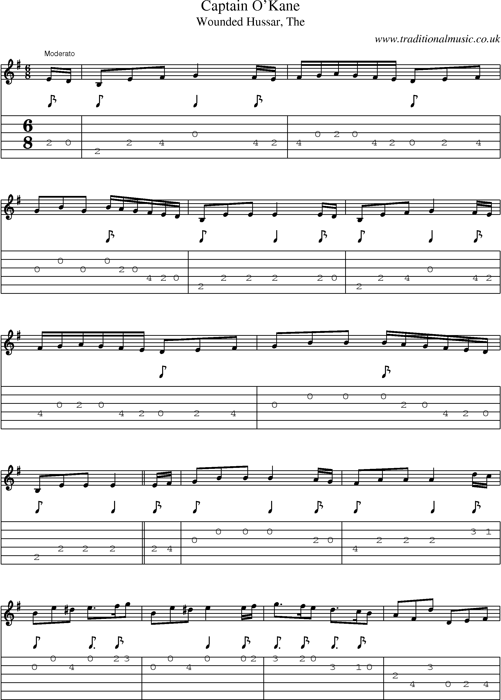 Music Score and Guitar Tabs for Captain Okane