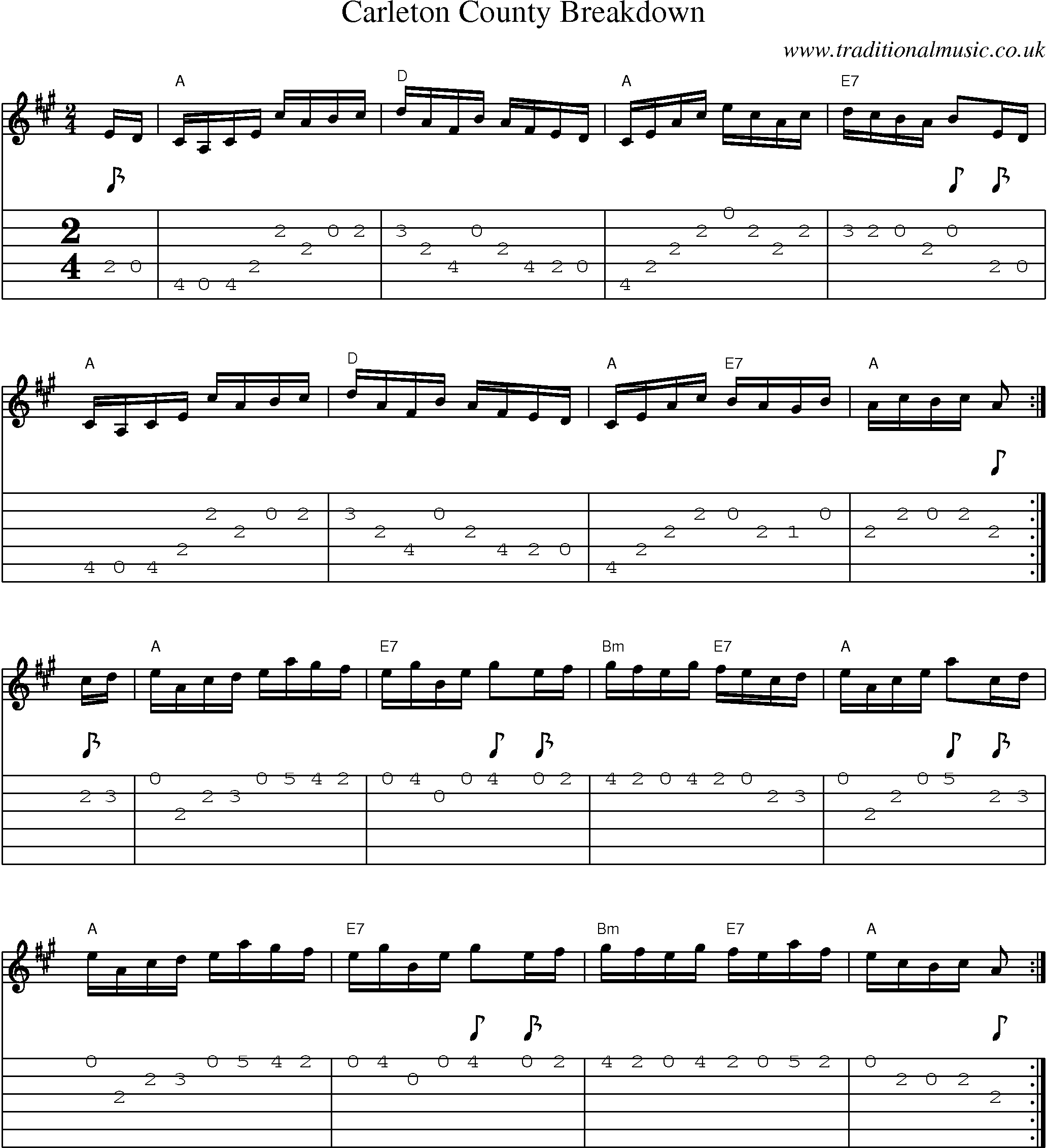 Music Score and Guitar Tabs for Carleton County Breakdown