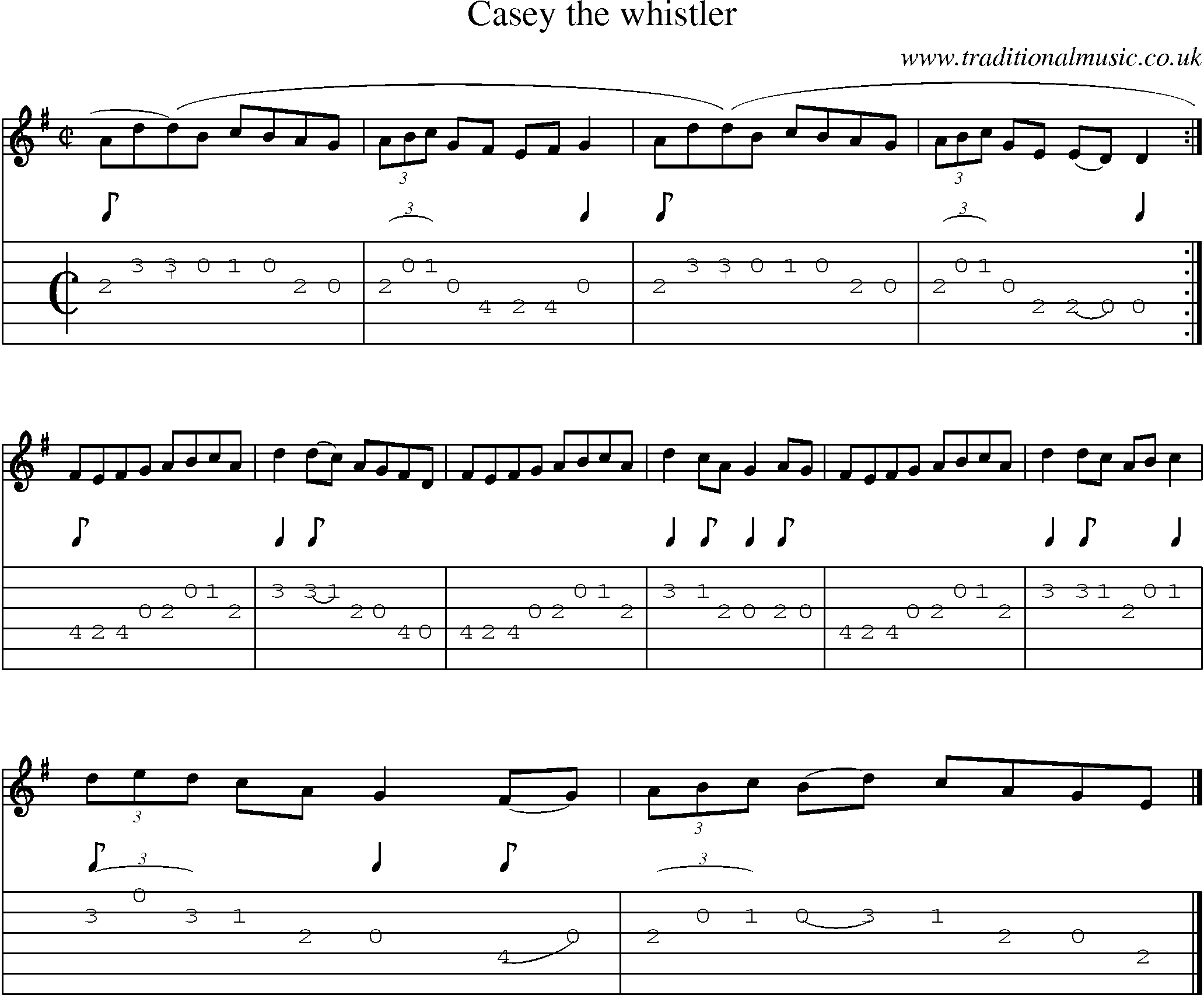 Music Score and Guitar Tabs for Casey The Whistler