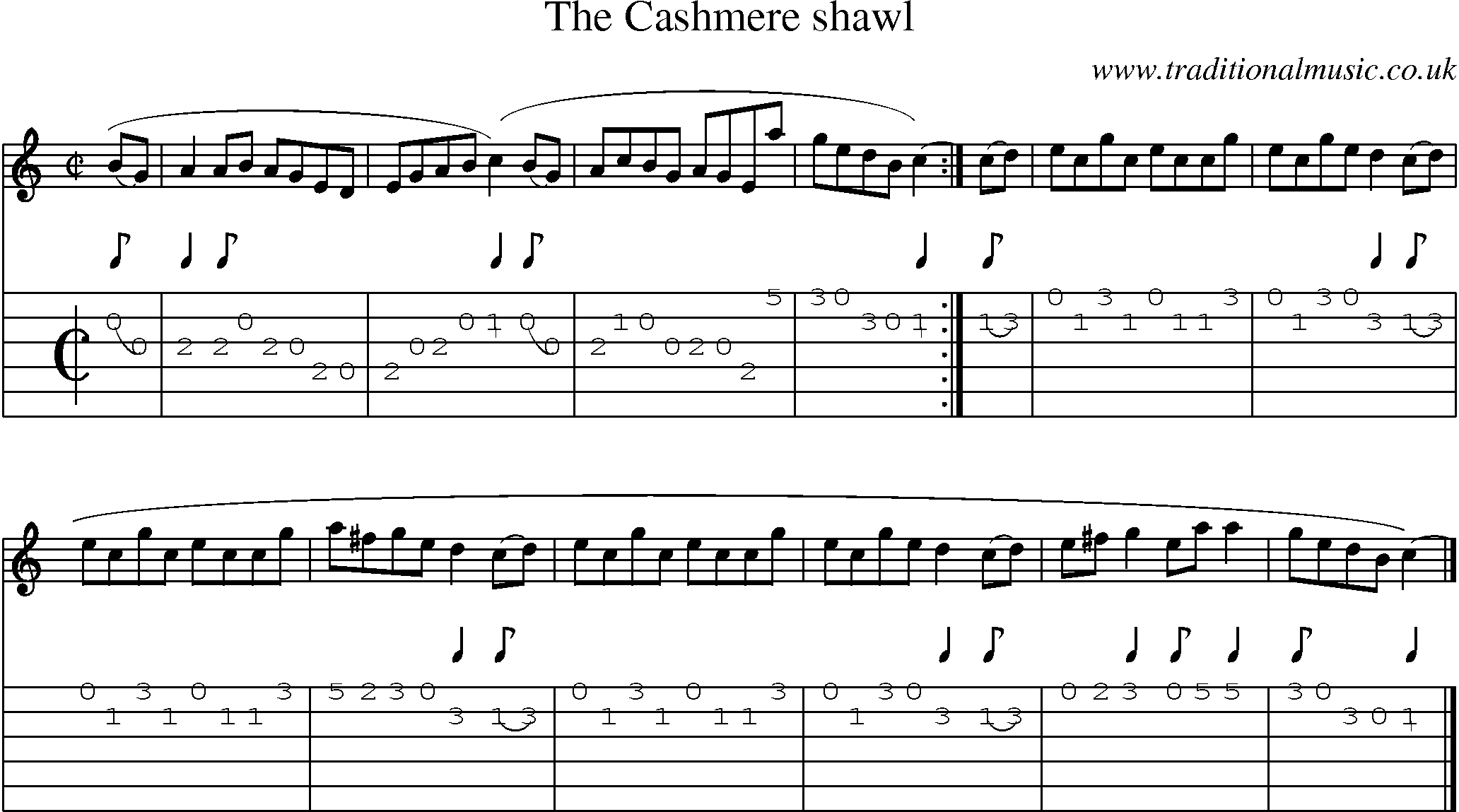 Music Score and Guitar Tabs for Cashmere Shawl